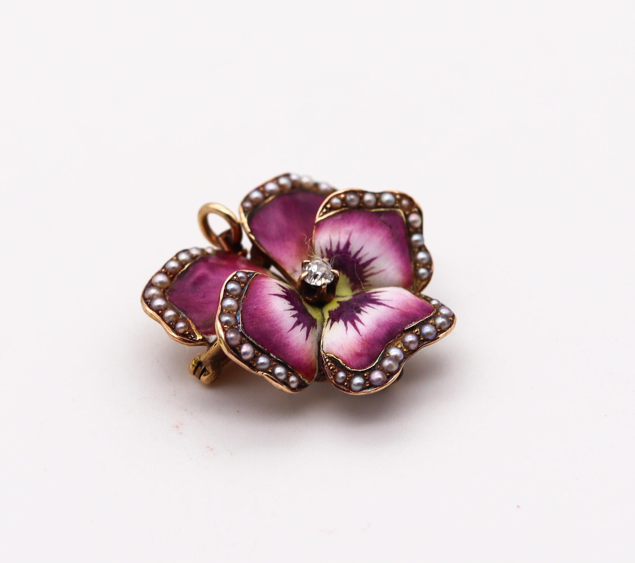 Edwardian Pansy convertible brooch designed by Crane & Theurer Inc.

A very beautiful piece, created in America during the Edwardian and the Art Nouveau periods, back in the 1900's. This outstanding convertible pendant-brooch has been carefully