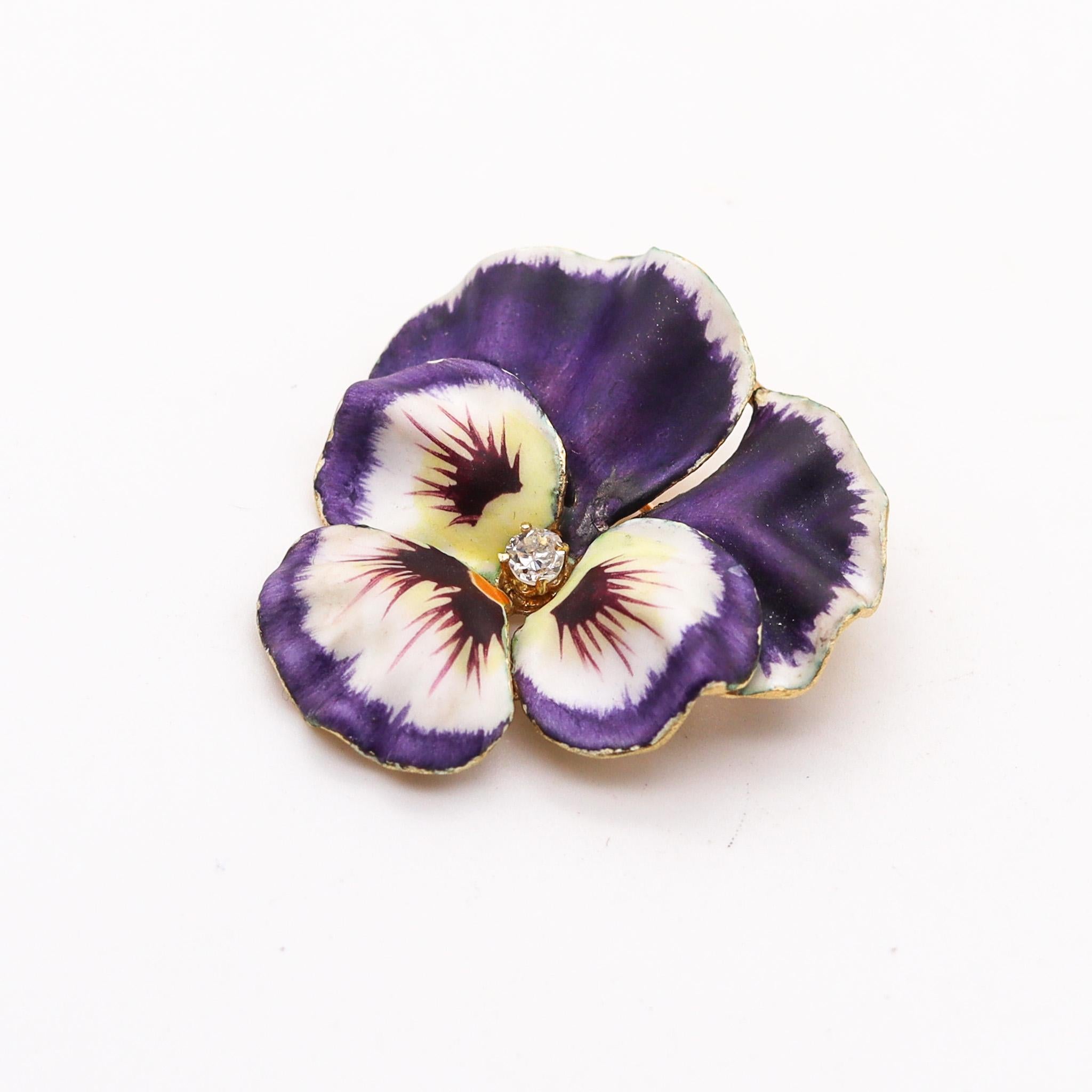Edwardian flower pendant-brooch designed by Crane & Theurer.

Beautiful pendant-brooch, created in America during the Edwardian and the Art Nouveau periods, back in the 1905. This versatile piece has been designed by the jewelry company of Crane &