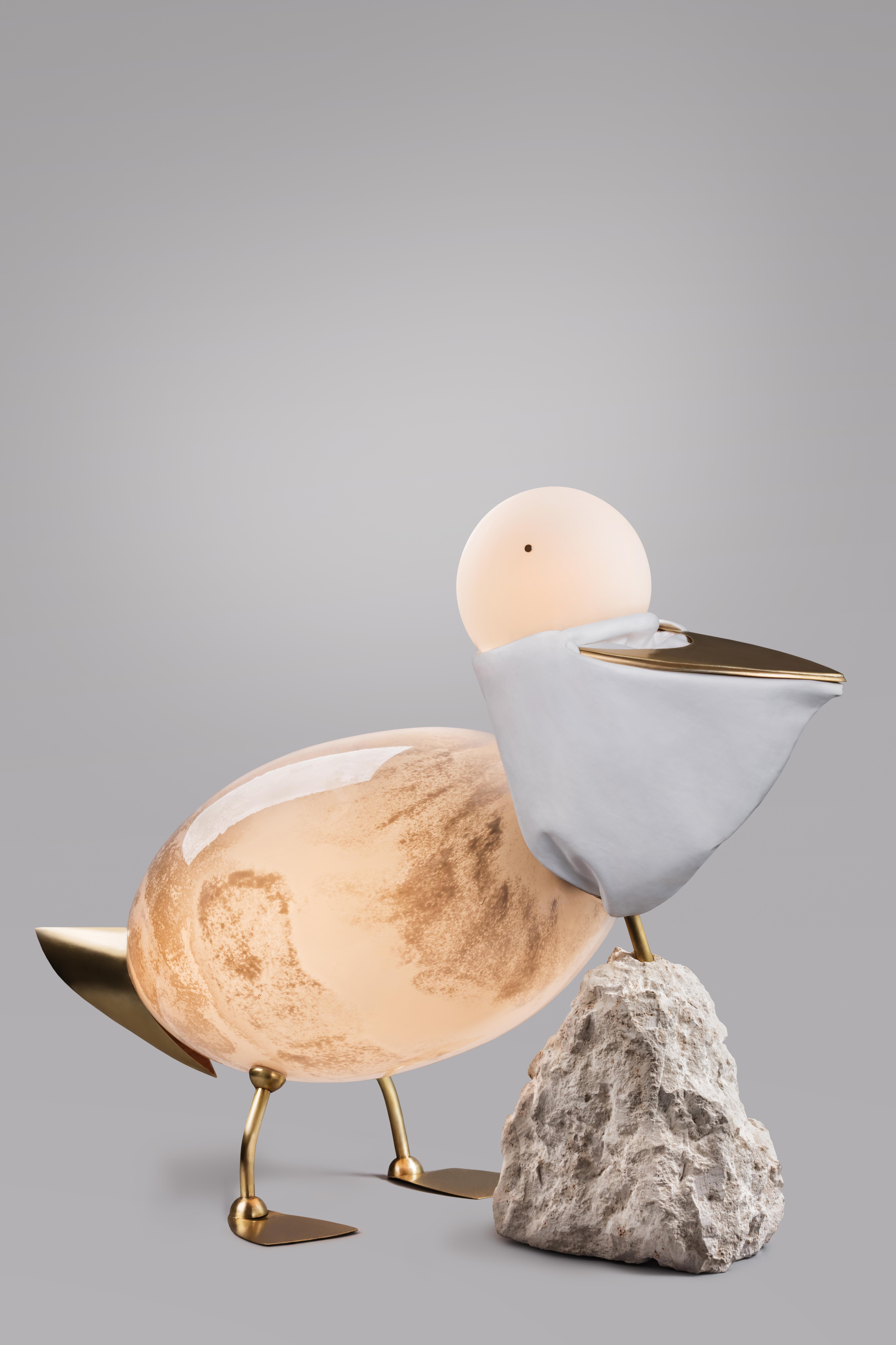 Brass Pelican - Unique Floor Lamp Sculpture, Ludovic Clément d’Armont