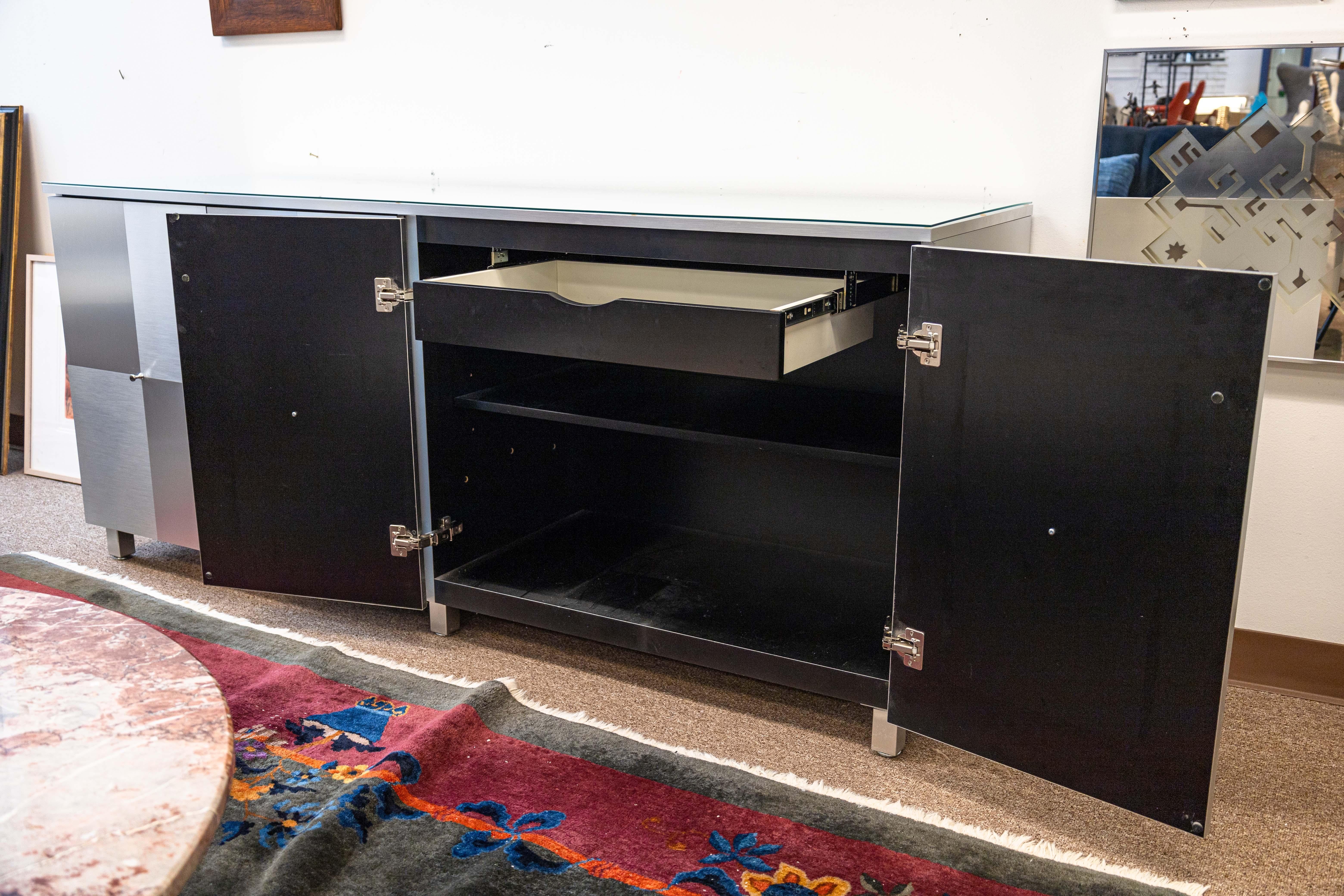 Cranium Calais Contemporary Modern Checkered Satin Chrome Buffet Credenza 3