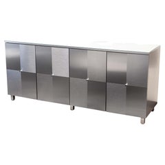 Cranium Calais Contemporary Modern Checkered Satin Chrome Buffet Credenza