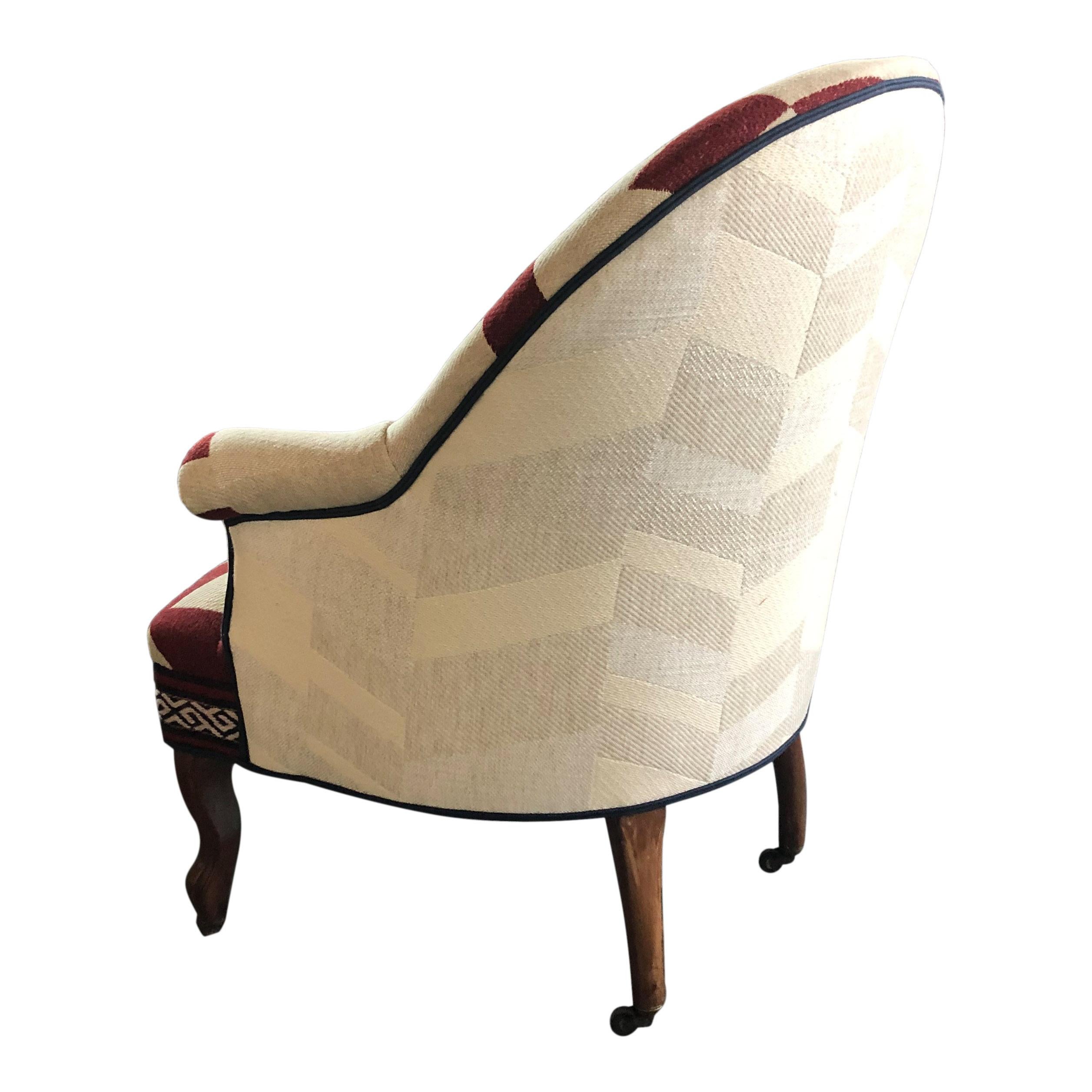 Napoleon III Crapaud Chair with Nobilis Fabric and Antique For Sale
