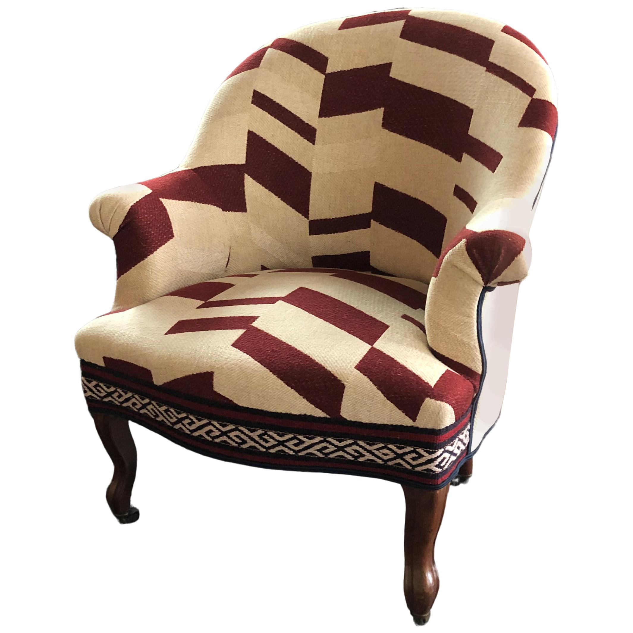 Crapaud Chair with Nobilis Fabric and Antique For Sale