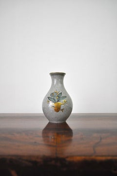 Porzellanvase mit Craquele-Glasur, Gold und Grün auf Grau, Lyngby Porcelain, 1930er Jahre