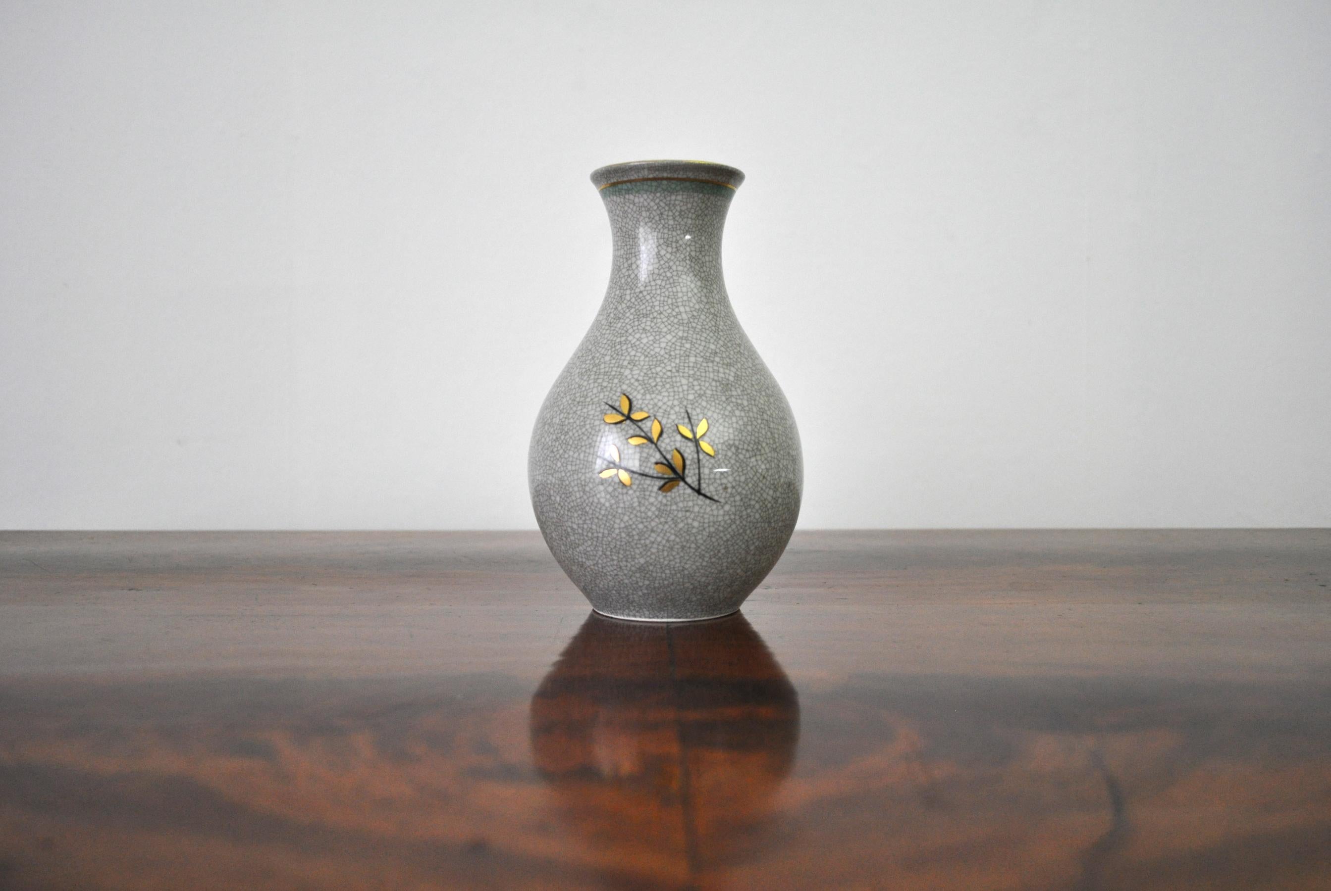 Craquele Glaze Porcelain Vase, Gold and Green on Grey, Lyngby Porcelain, 1930s In Good Condition For Sale In Vordingborg, DK