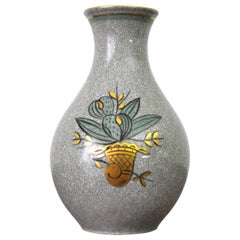 Craquele Glaze Porcelain Vase, Gold and Green on Grey, Lyngby Porcelain, 1930s