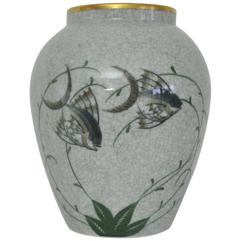 Jarrón de porcelana esmaltada Craquele, Lyngby Porcelain, Década de 1930-1940 en venta