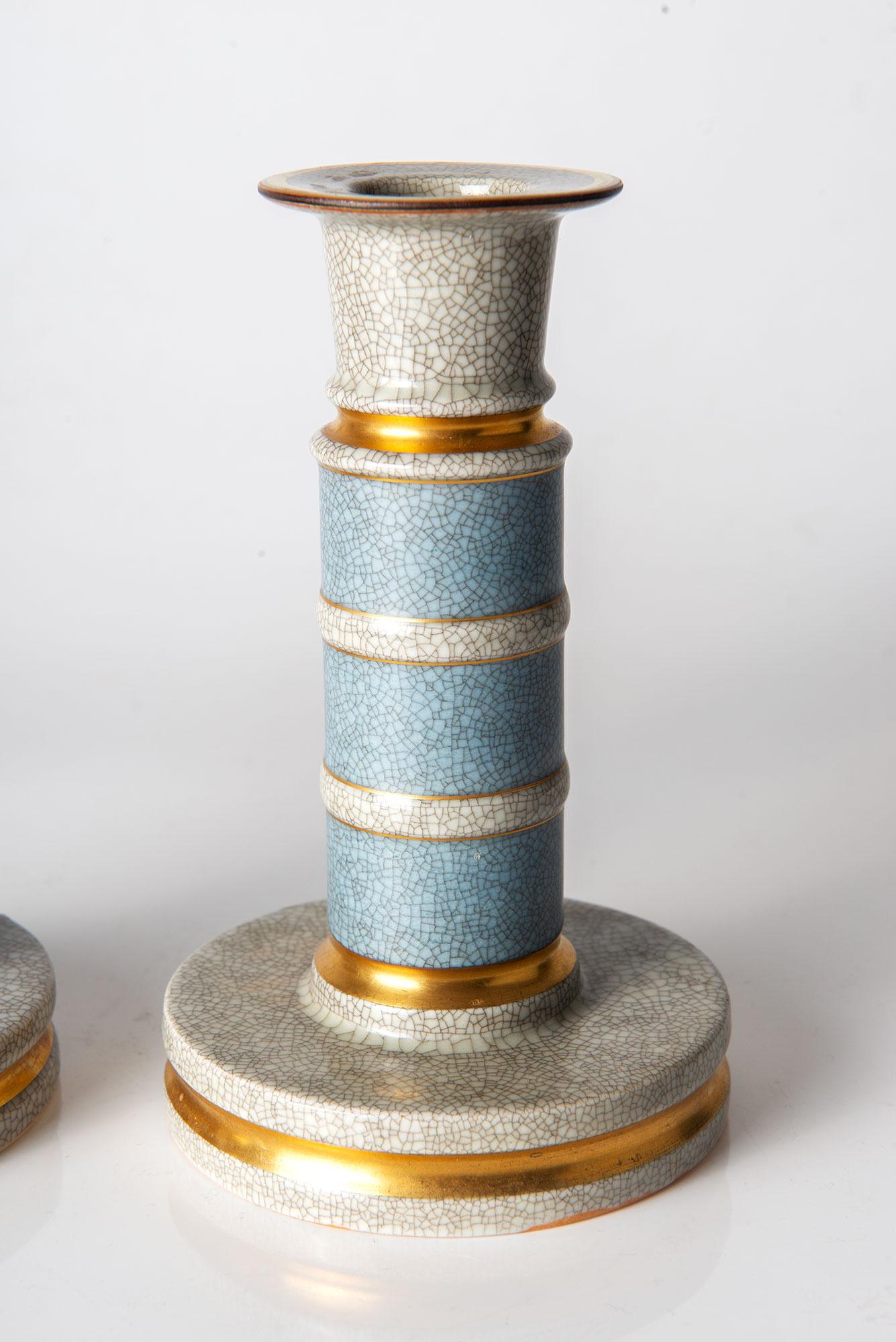 Danish Craquelé Glazed Ceramic Candle Holders by Royal Copenhagen, 1950s