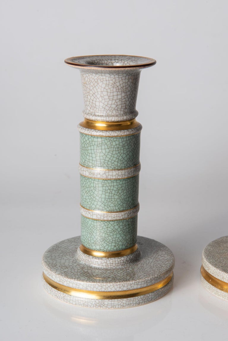 Craquelé Glazed Ceramic Candle Holders by Royal Copenhagen, 1950s at