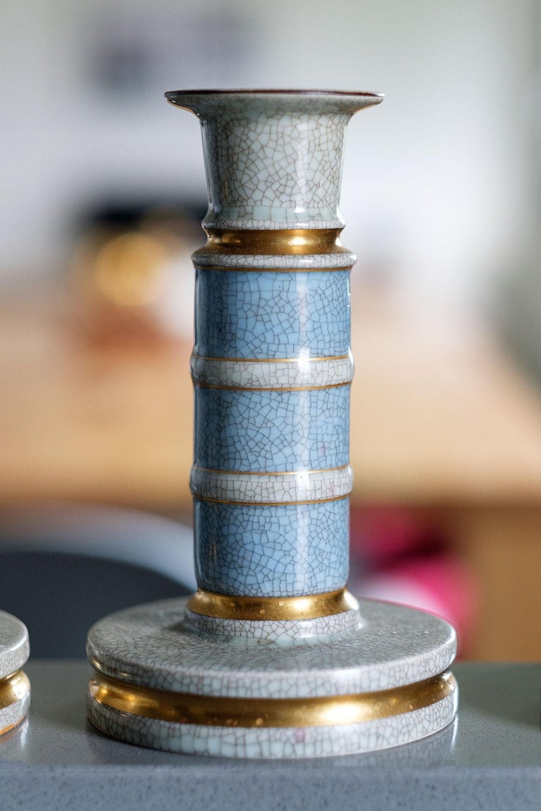 Craquelé Glazed Ceramic Candle Holders by Royal Copenhagen, 1950s at