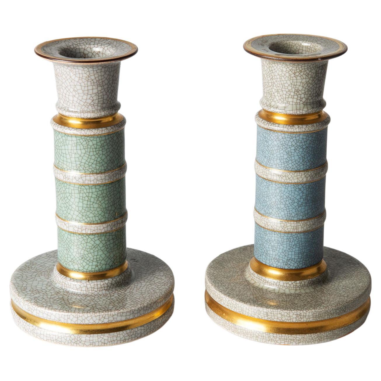 Craquelé Glazed Ceramic Candle Holders by Royal Copenhagen, 1950s