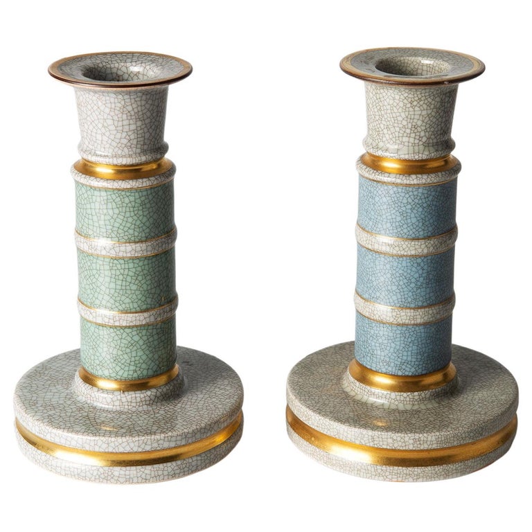 Craquelé Glazed Ceramic Candle Holders by Royal Copenhagen, 1950s at