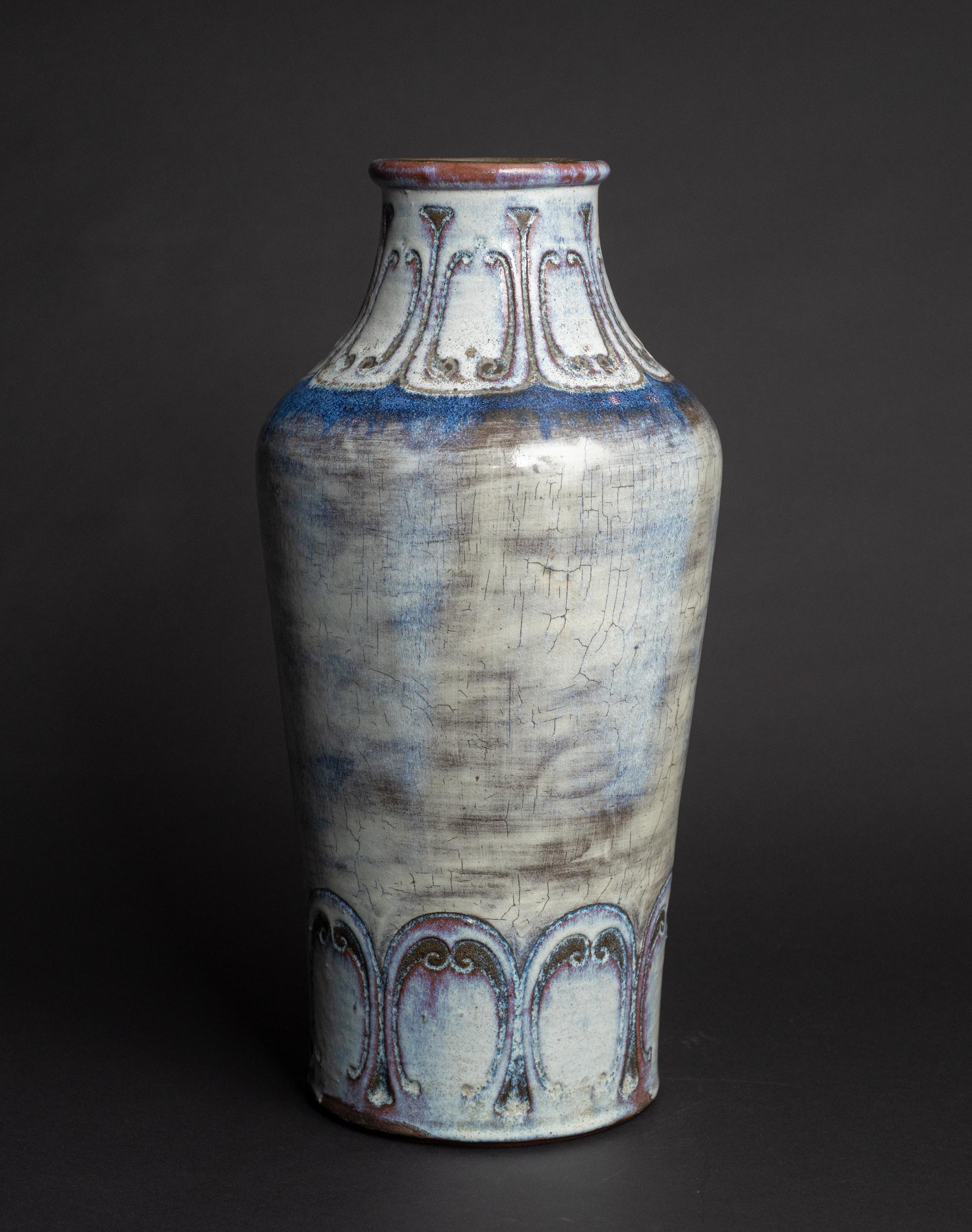 French Art Nouveau Craquelure Stoneware Vase by Auguste Delaherche For Sale