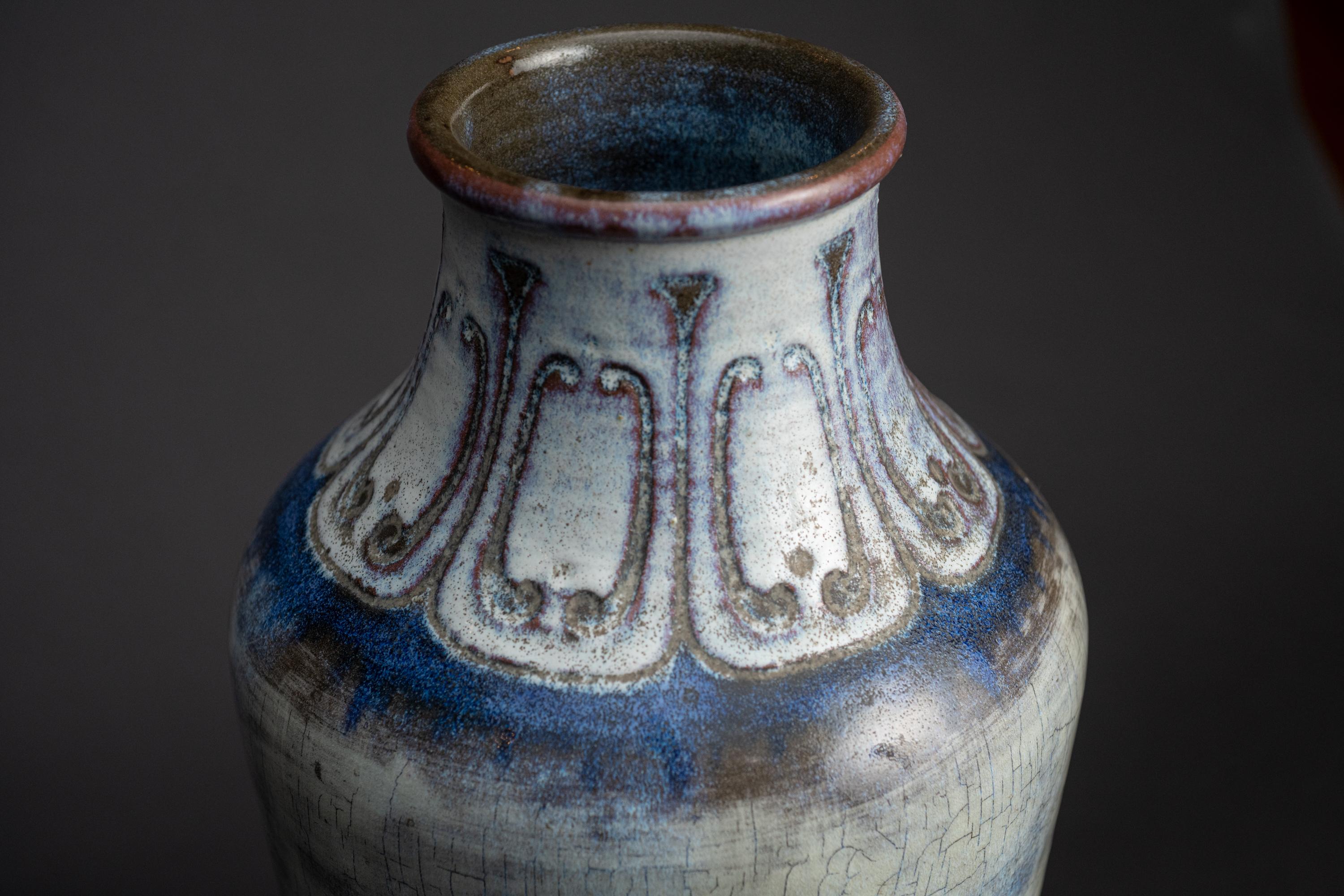 Français Vase en grès Art Nouveau Craquelure d'Auguste Delaherche en vente