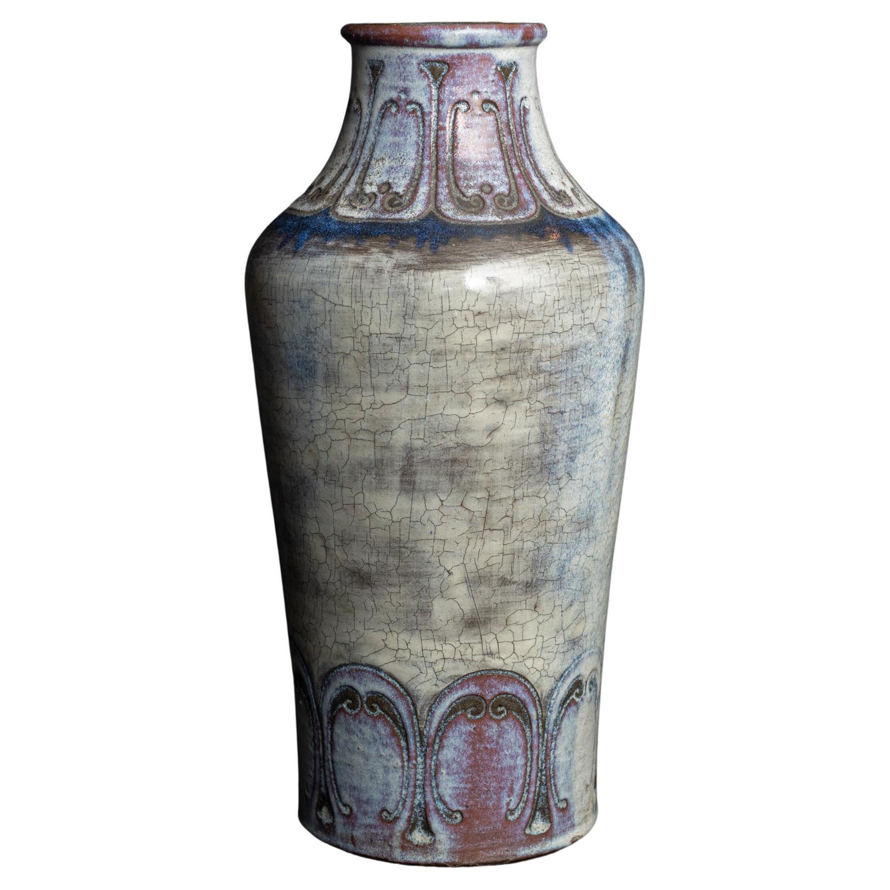 Jugendstil-Vase aus Steingut mit Craquelure-Muster von Auguste Delaherche