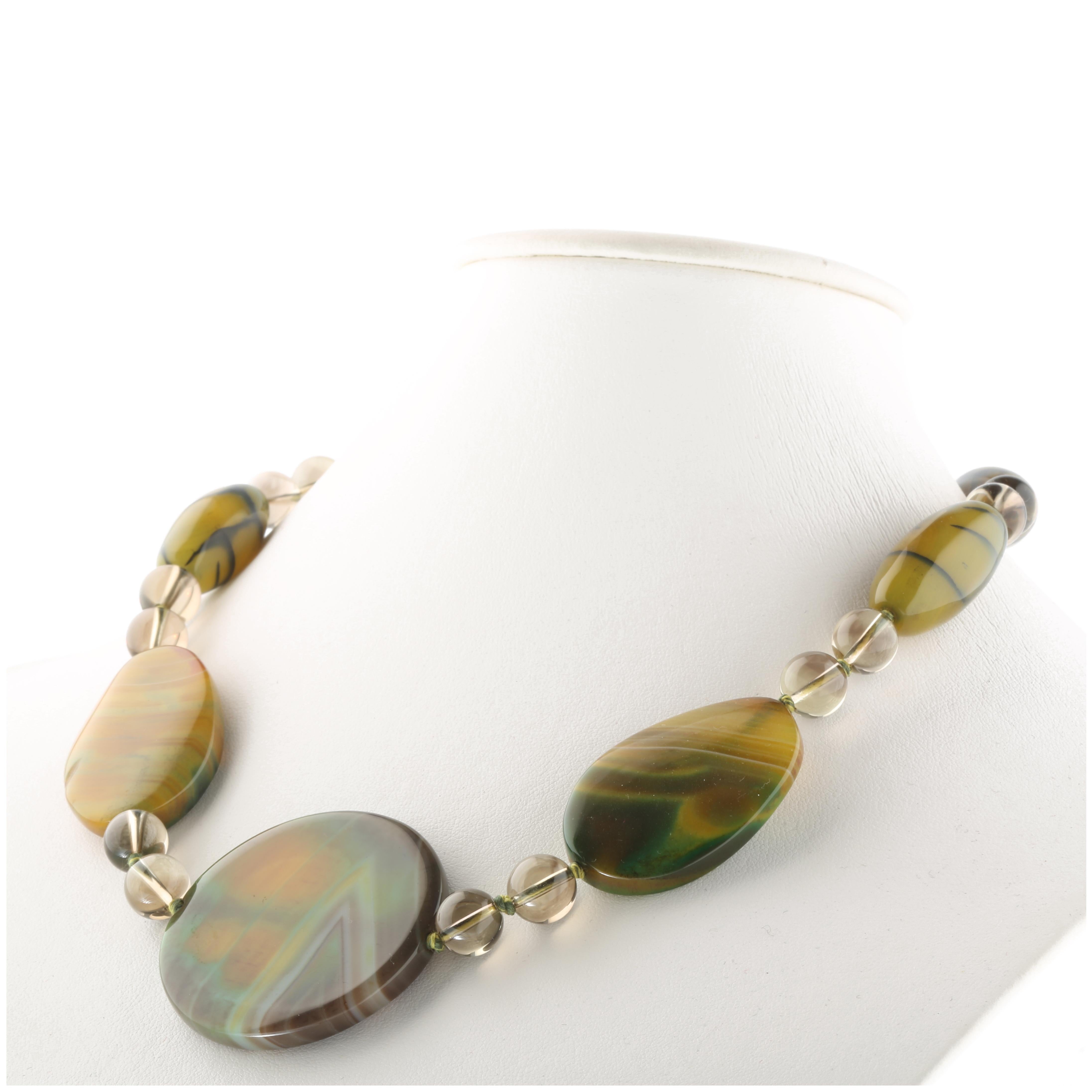 Art Nouveau Crash Agata Limone Citrino Estate Collana Boho Chic con perline in argento Intini Jewels in vendita