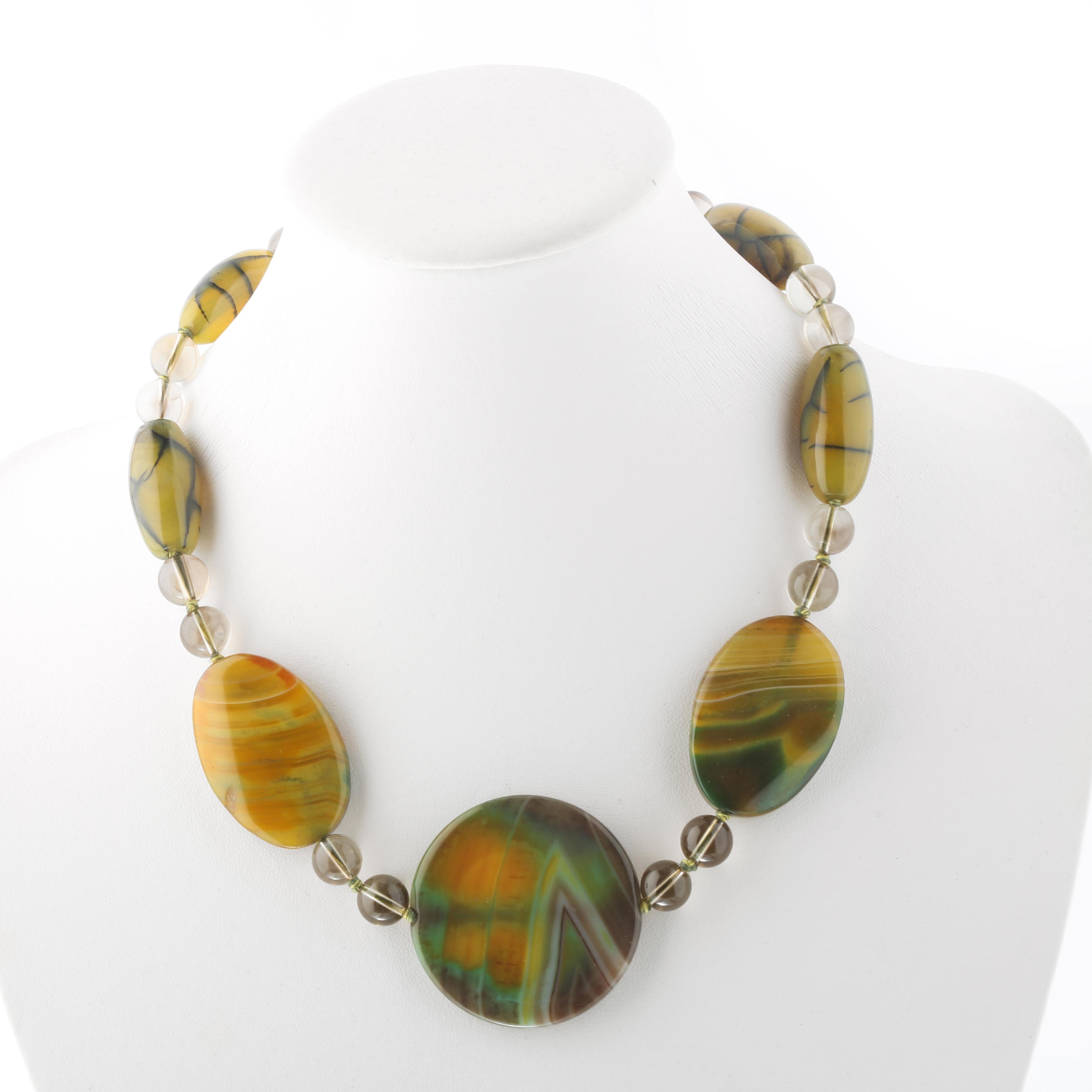 Grezzo Crash Agata Limone Citrino Estate Collana Boho Chic con perline in argento Intini Jewels in vendita