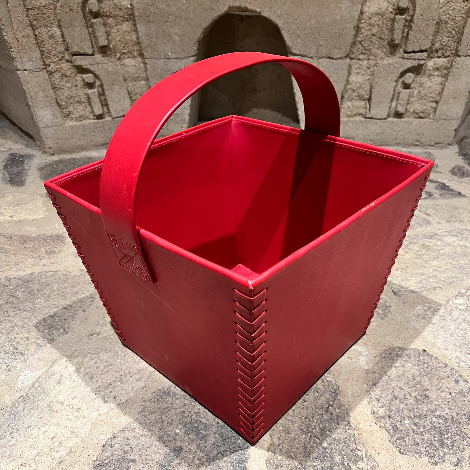 Indian Crate & Barrel Modern Red Leather Basket Magazine Tote