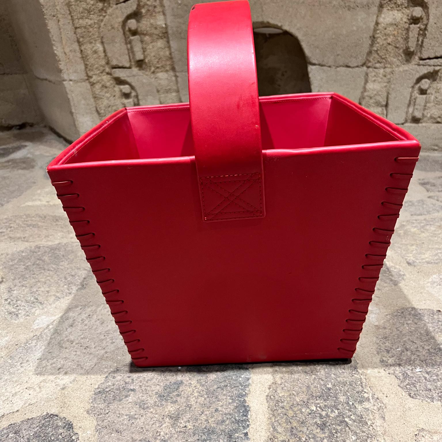 Contemporary Crate & Barrel Modern Red Leather Basket Magazine Tote