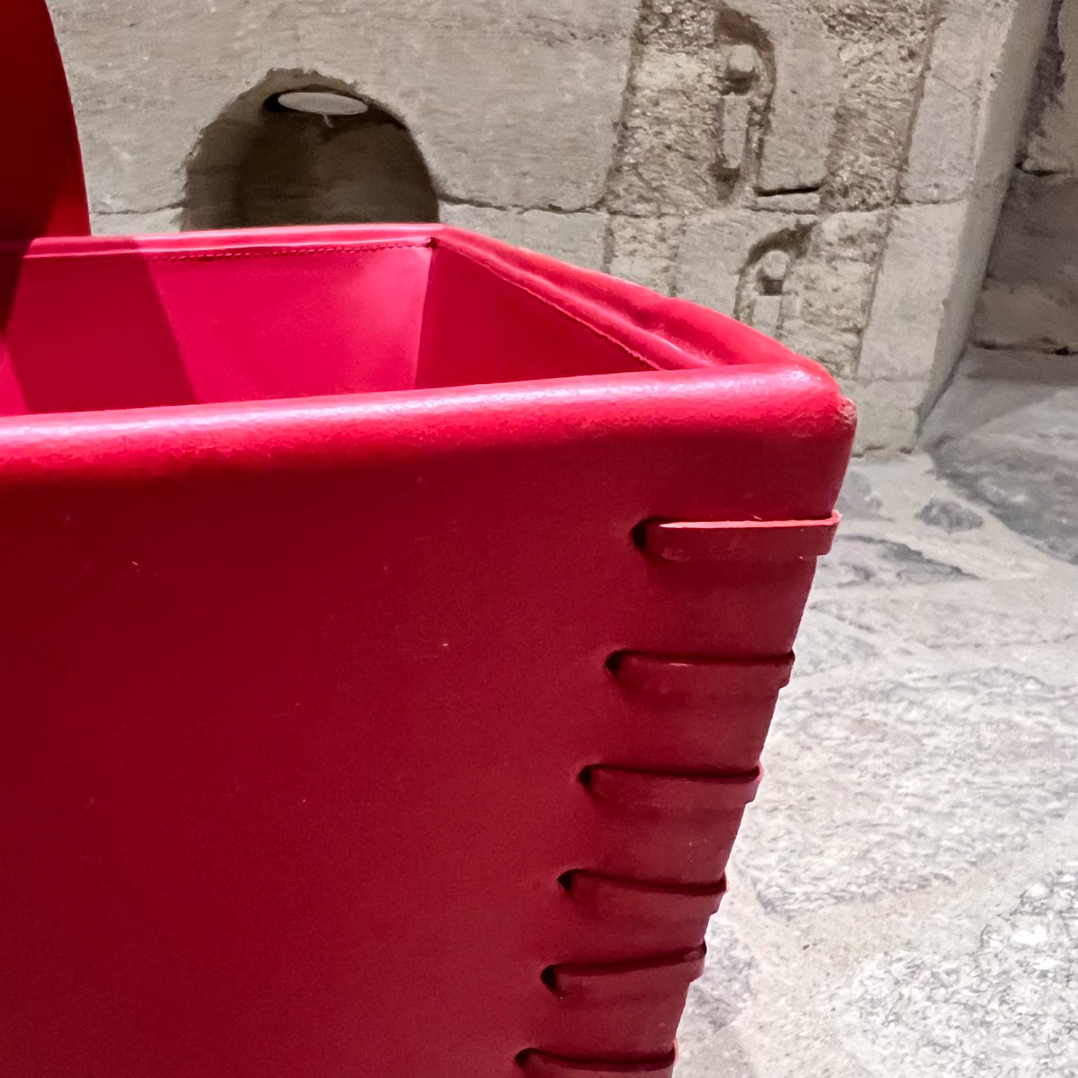 Crate & Barrel Modern Red Leather Basket Magazine Tote 2