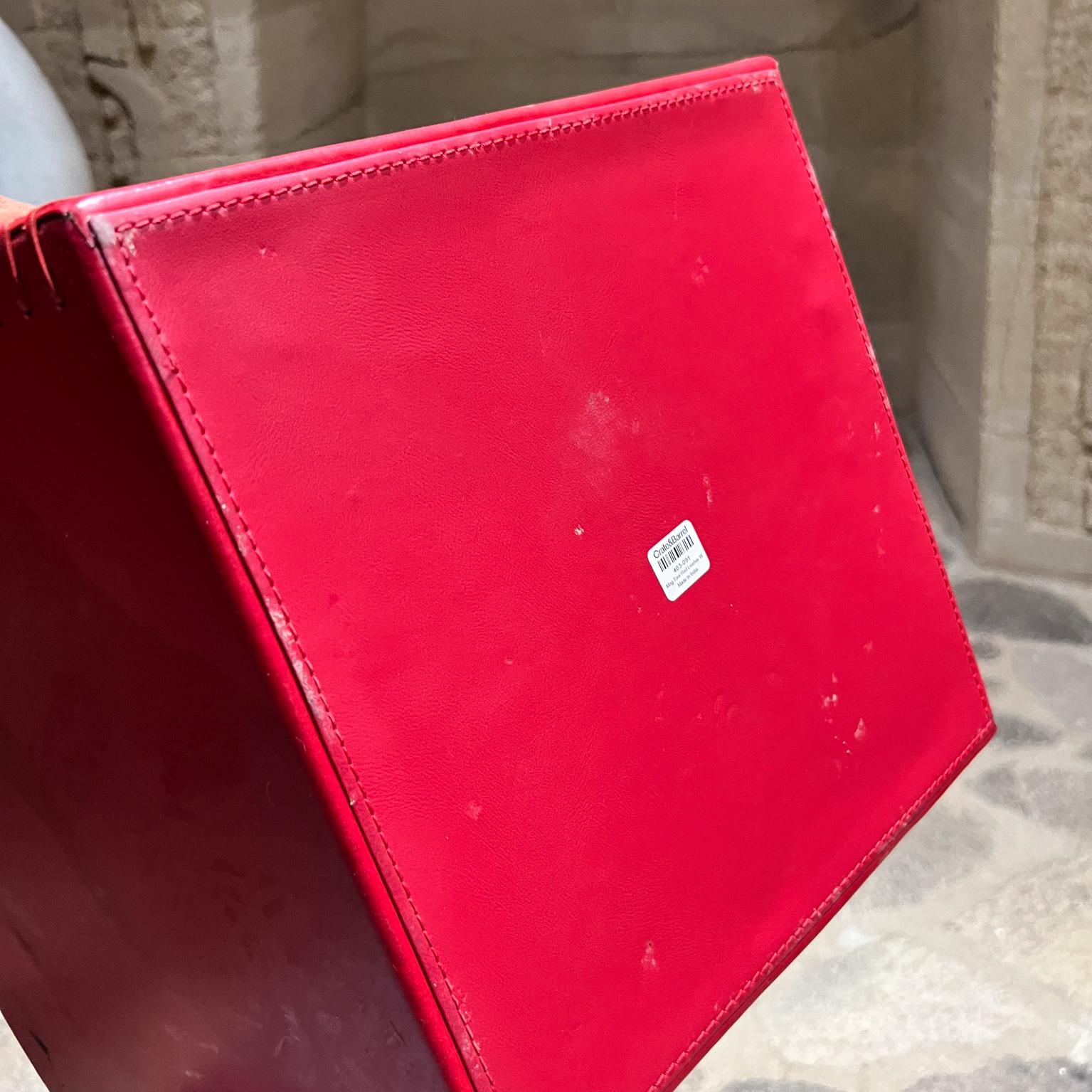 Crate & Barrel Modern Red Leather Basket Magazine Tote 3
