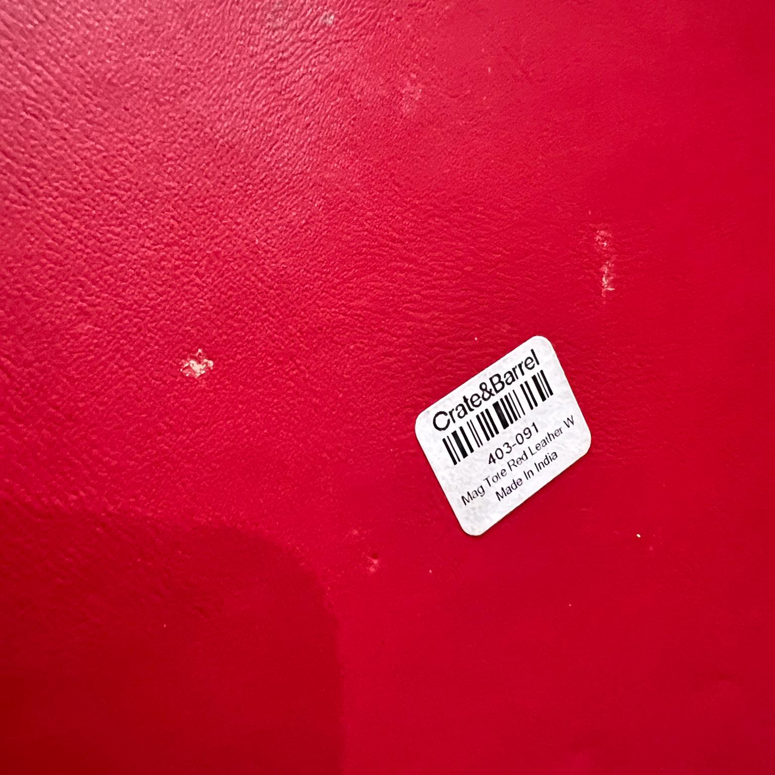 Crate & Barrel Modern Red Leather Basket Magazine Tote 4