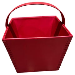 Crate & Barrel Modern Red Leather Basket Magazine Tote