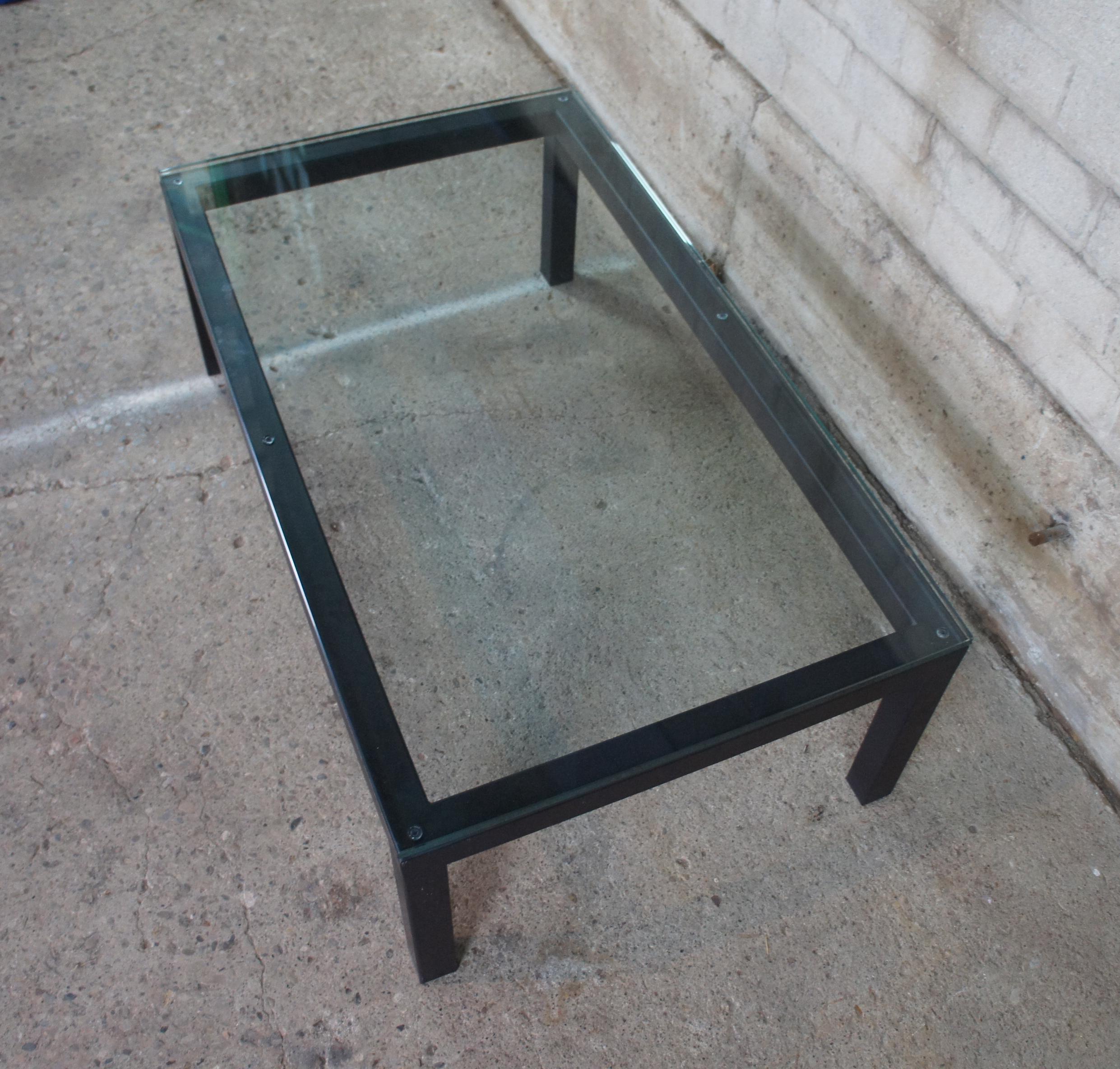 Industrial Crate & Barrel Modern Parsons Rectangular Glass & Steel Coffee Table MCM