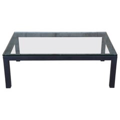 Crate & Barrel Modern Parsons Rectangular Glass & Steel Coffee Table MCM