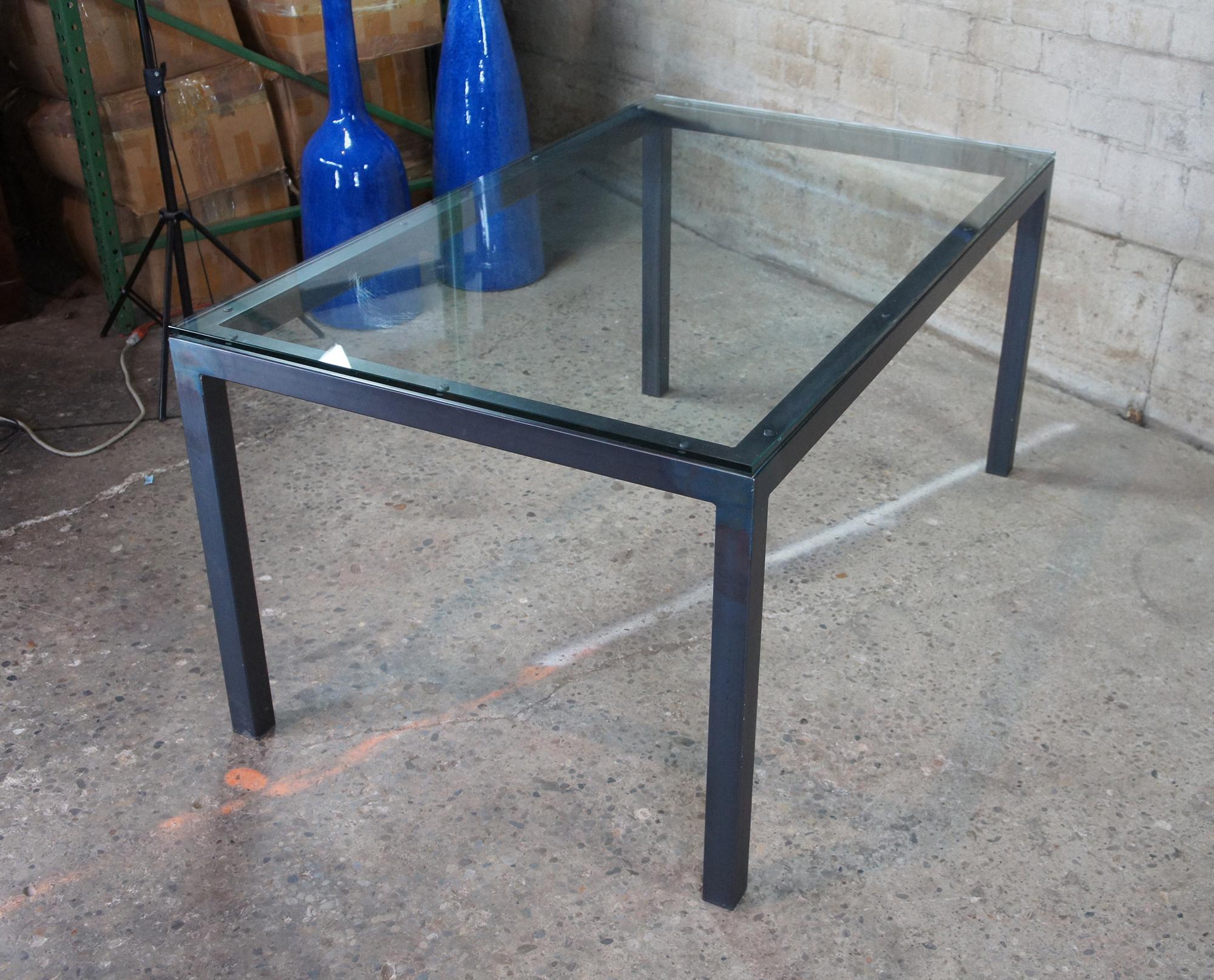 Crate & Barrel Modern Parsons Rectangular Glass & Steel Dining Table Desk MCM 48 3