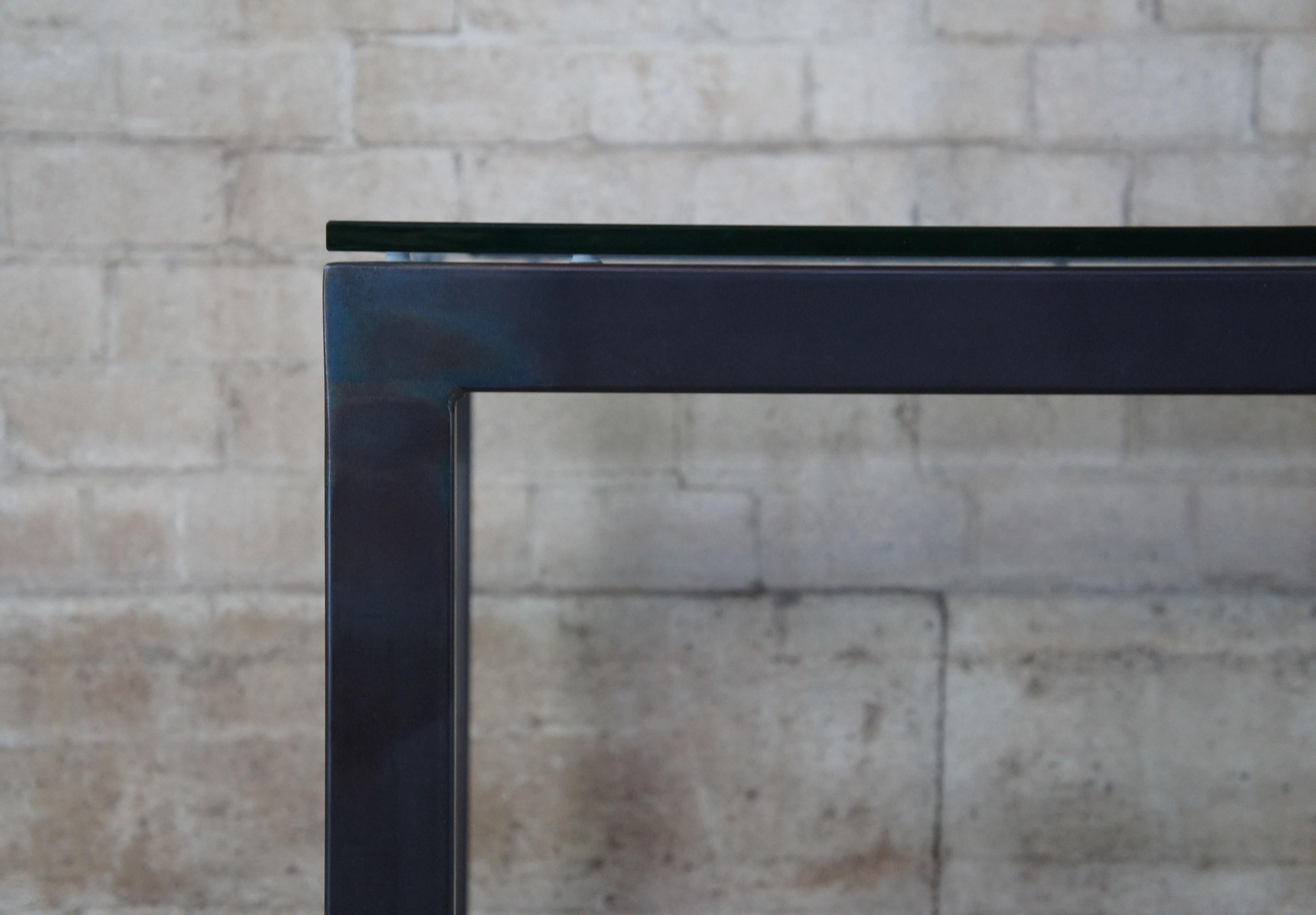 Industrial Crate & Barrel Modern Parsons Rectangular Glass & Steel Dining Table Desk MCM 48