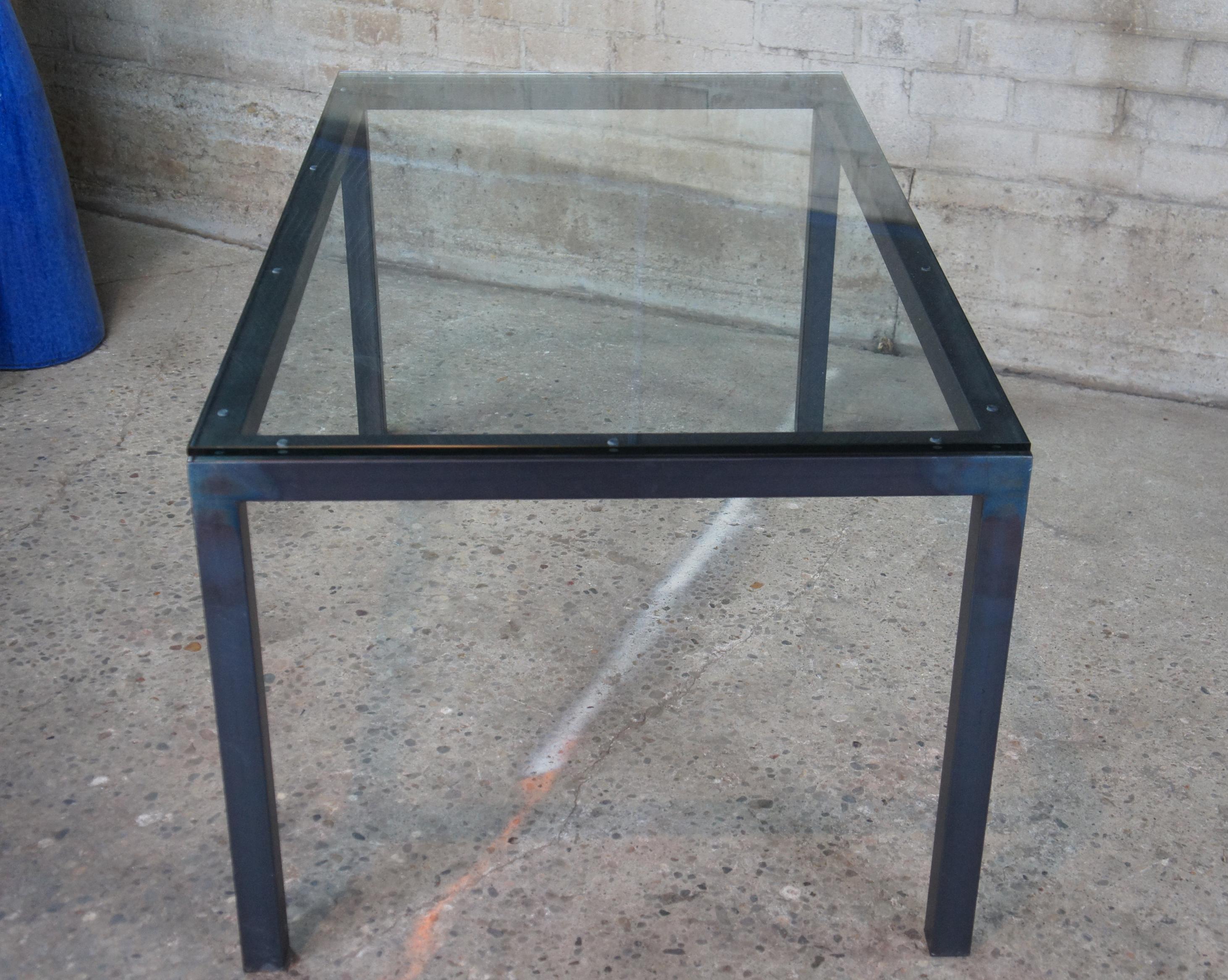 Crate & Barrel Modern Parsons Rectangular Glass & Steel Dining Table Desk MCM 48 1