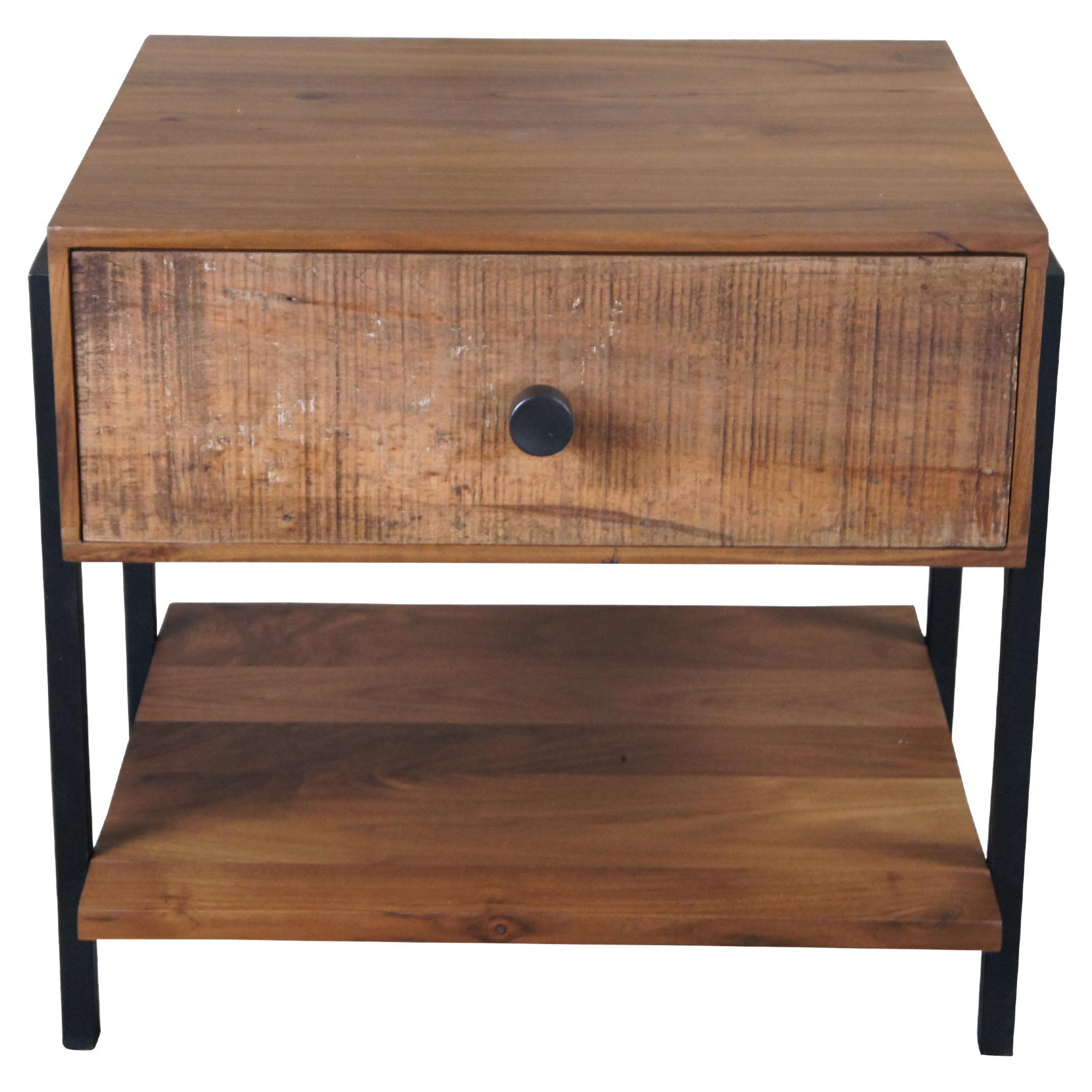 Crate & Barrel Peroba Black Walnut & Steel Atwood Modern Nightstand End Table For Sale