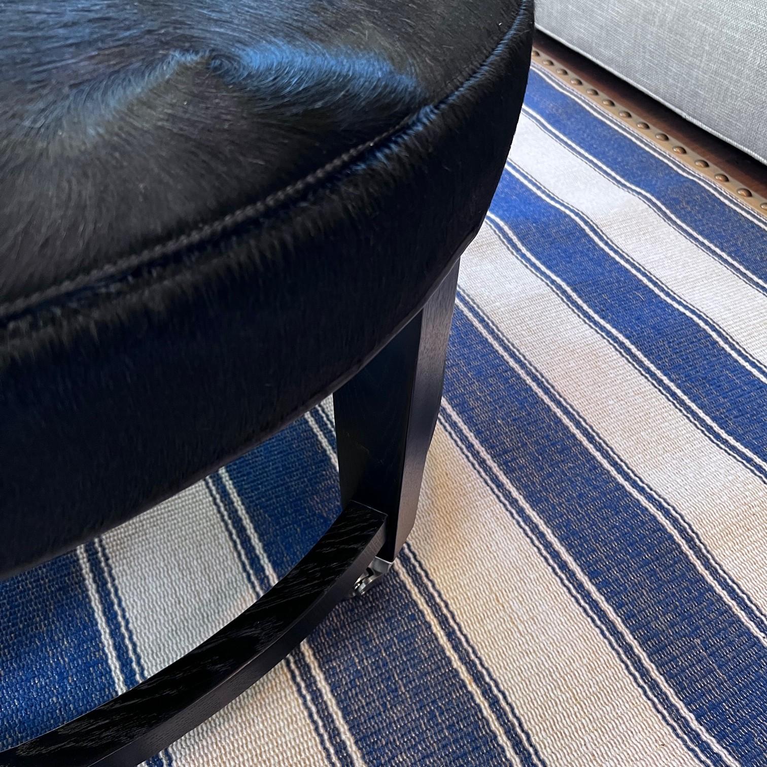 Crate & Barrel Round Hair-on-Hide Ottoman with Chrome Casters, Modernist Style For Sale 8