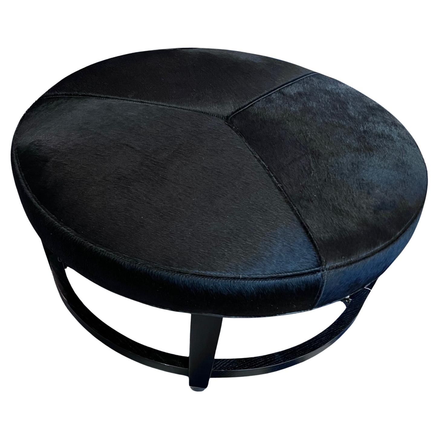 Crate & Barrel Round Hair-on-Hide Ottoman with Chrome Casters, Modernist Style