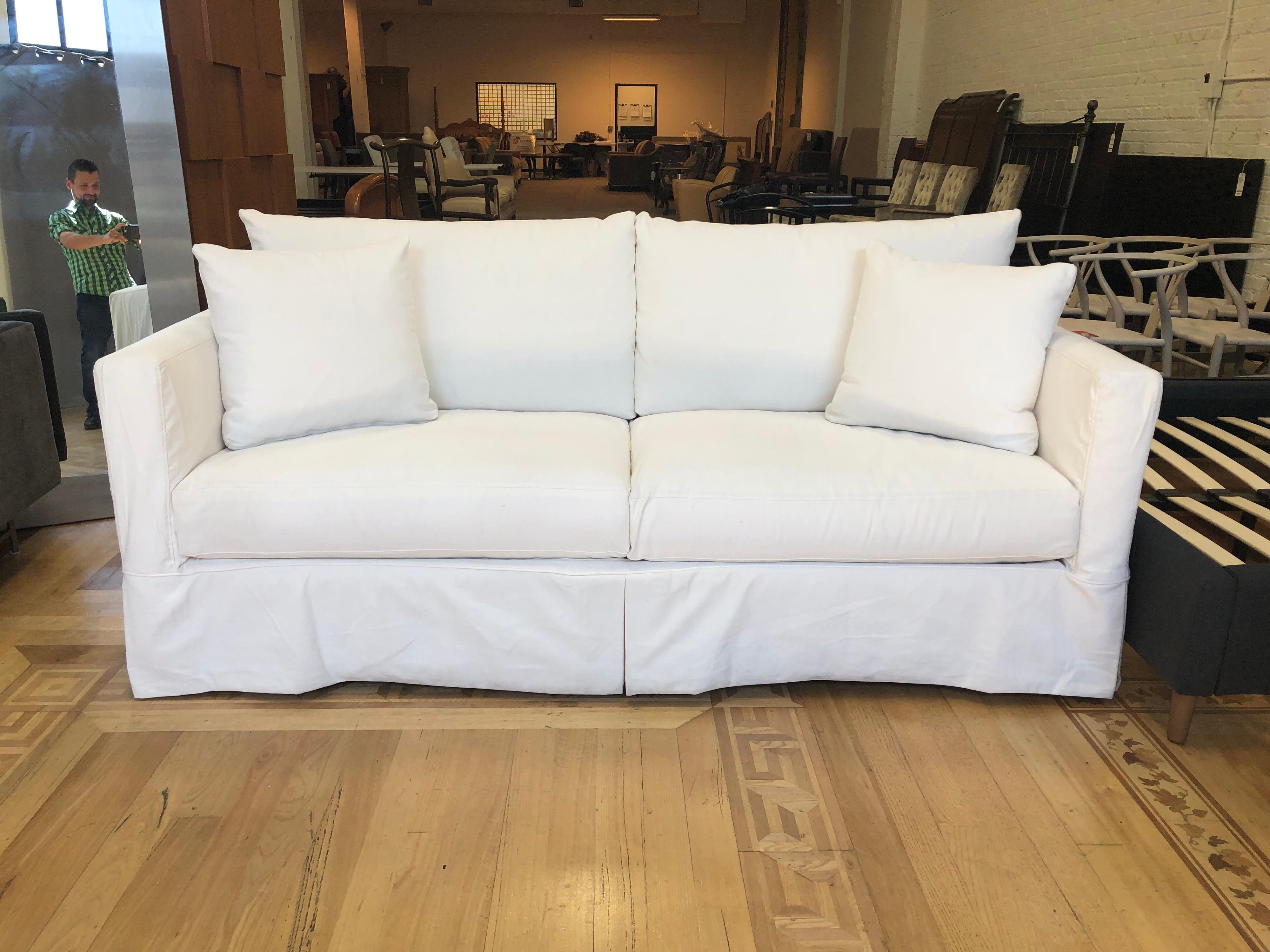 Crate and Barrel Willow Modern Slipcovered Snow Sofa For Sale at