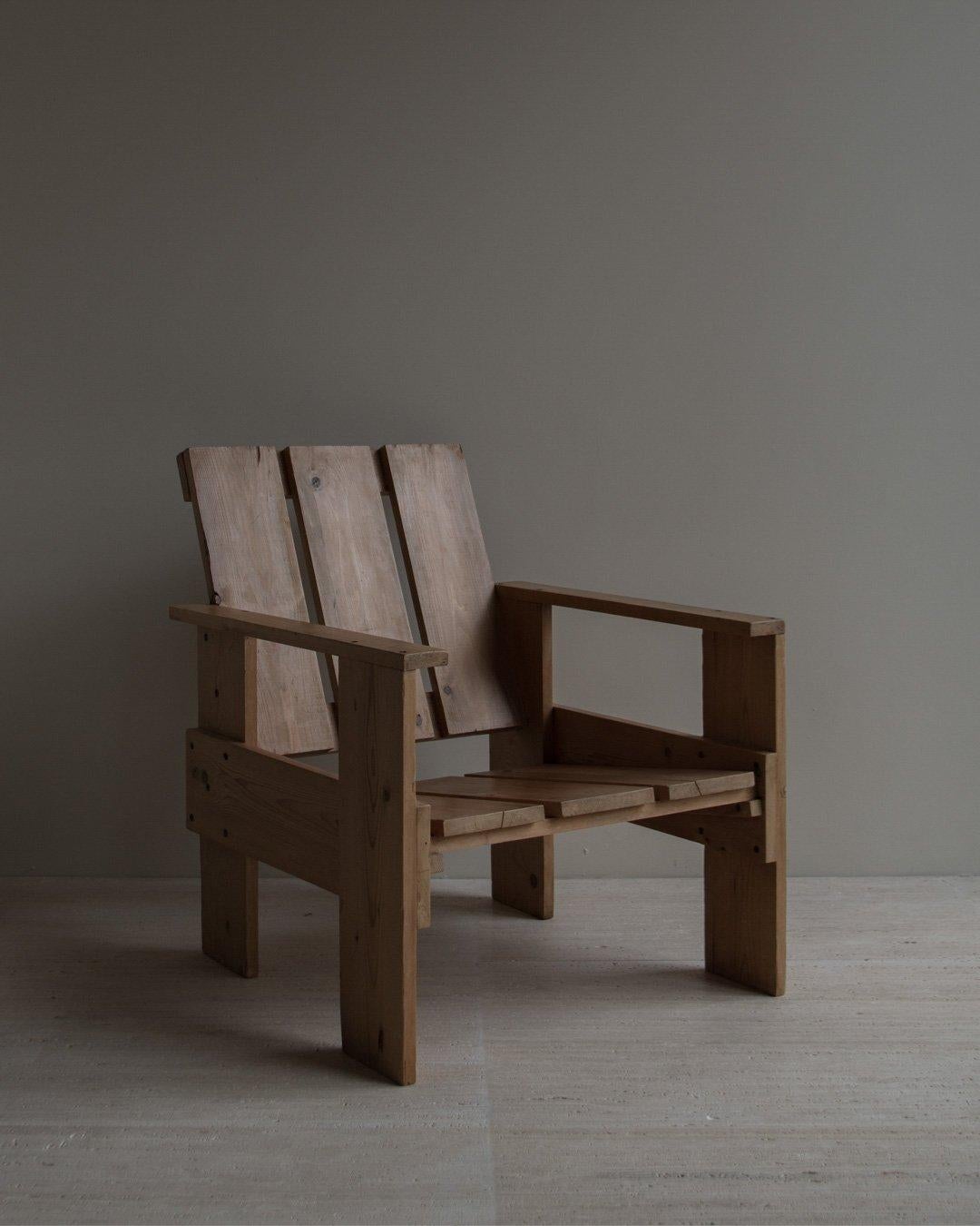 Crate chair designed by Gerrit Thomas Rietveld, executed circa 1960 by an unknown producer in the Netherlands.

Gerrit Thomas Rietveld (1888–1964) was a Dutch furniture designer and architect. One of the principal members of the Dutch artistic
