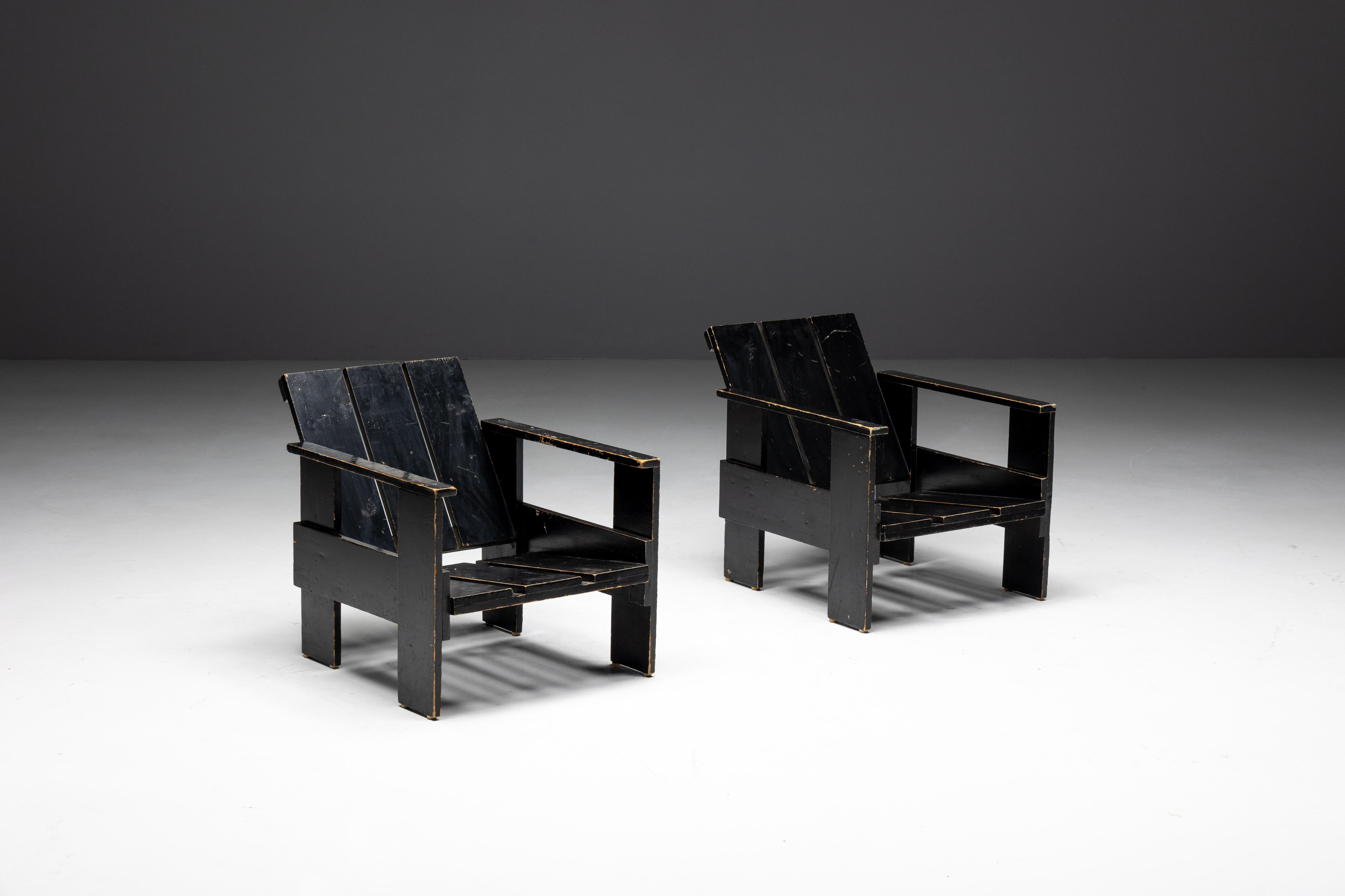 Crate Chairs by Gerrit Rietveld, Netherlands, 1940s For Sale 1