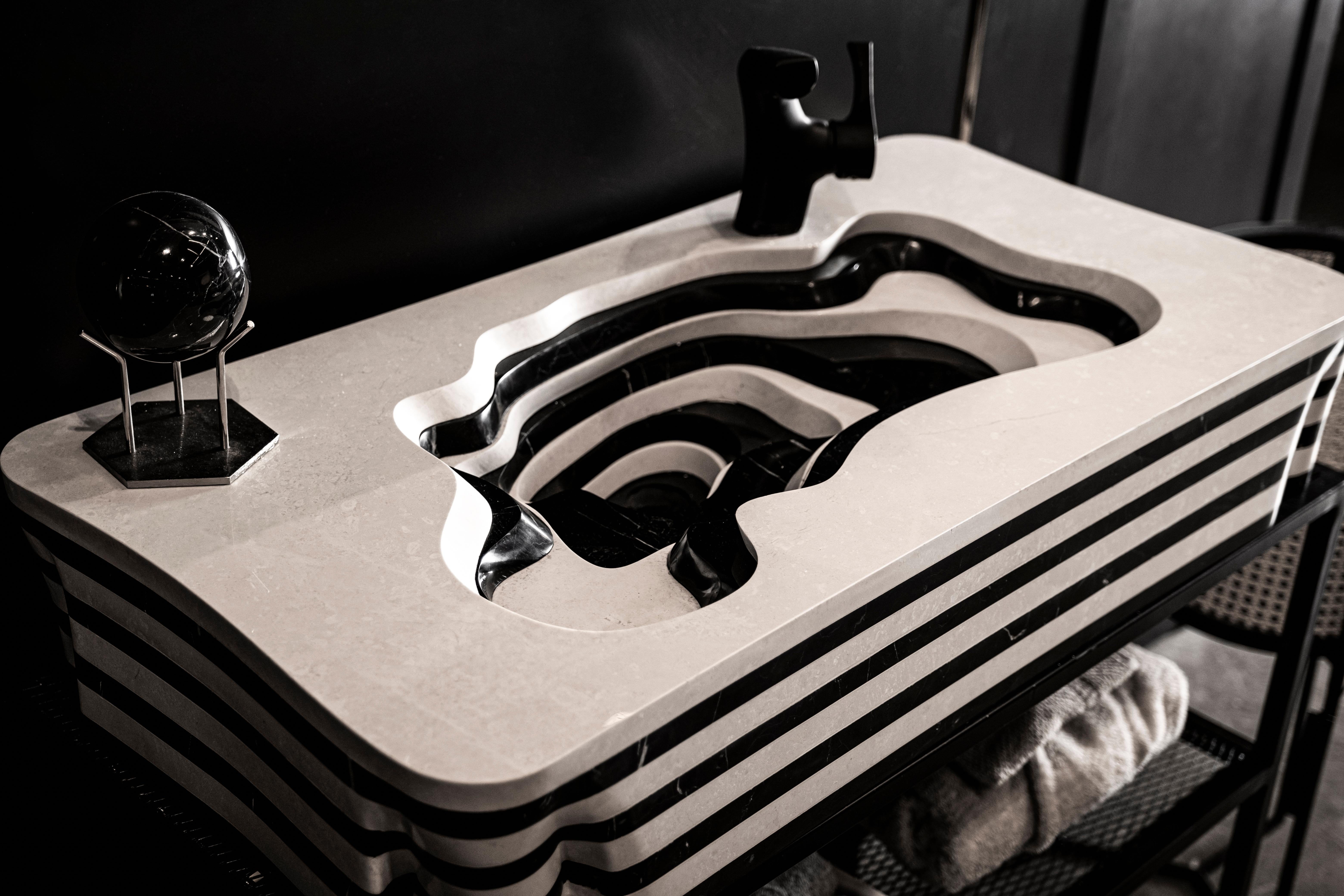 Hand-Crafted Crater Mini Marble Sink For Sale