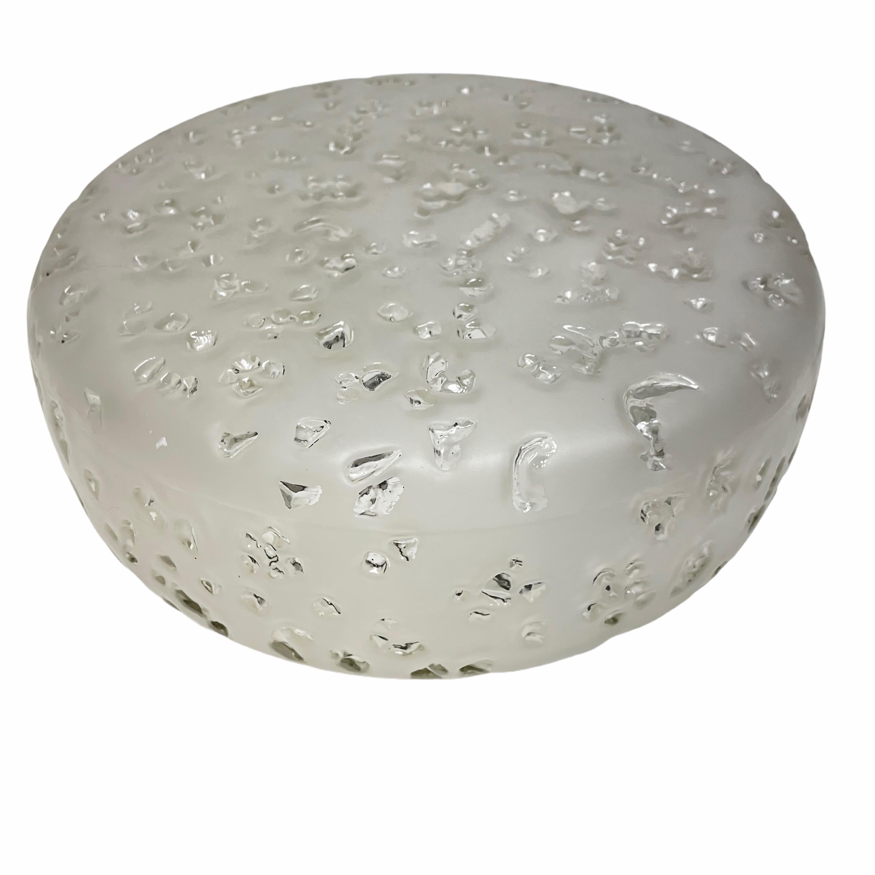 Mid-20th Century Crater Pattern Satin Glass Hillebrand Flush Mount Midcentury, 1960s For Sale