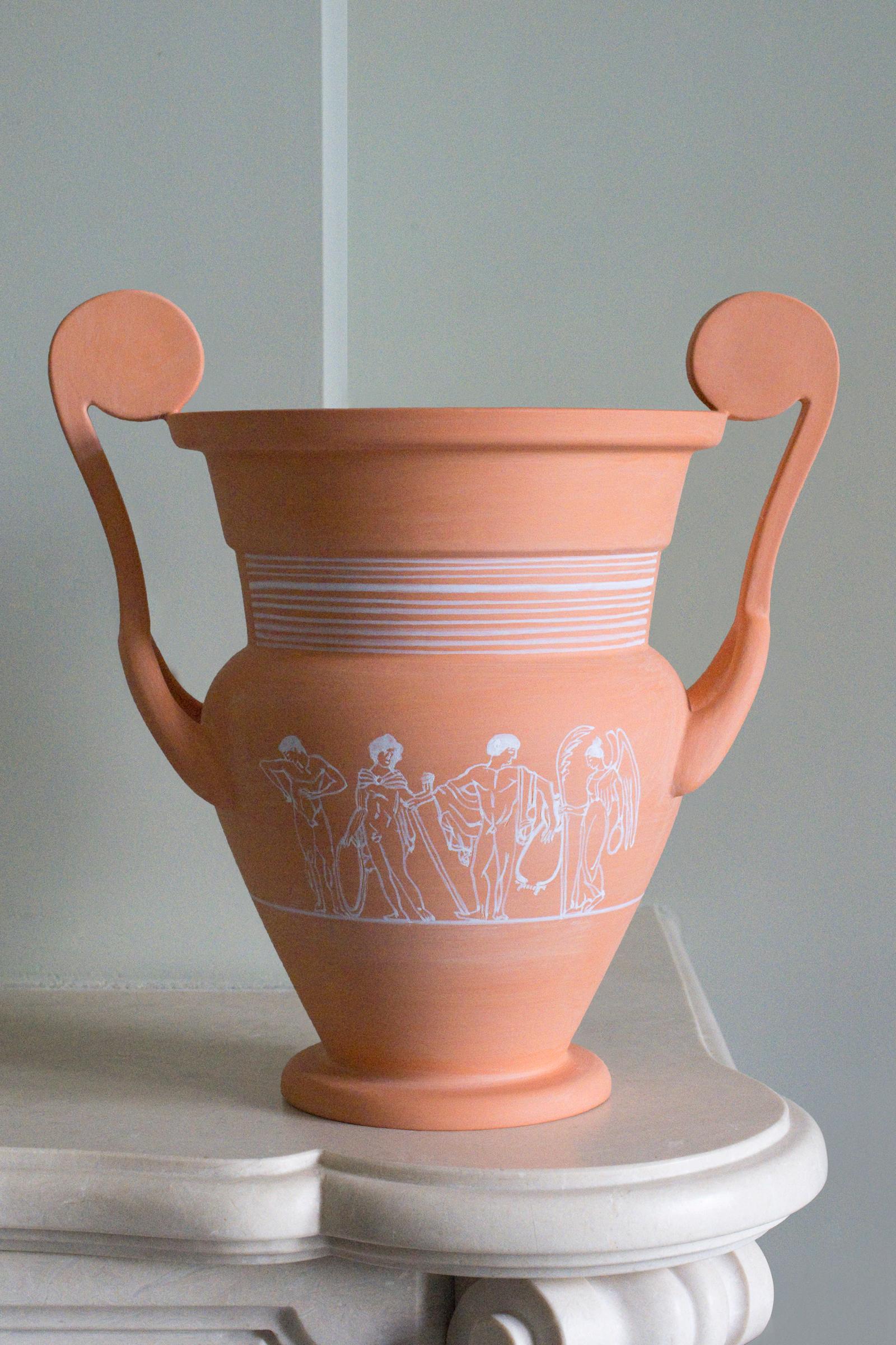 Classical Greek Cratera, Decorated Terracotta Vessel, Classic Greek ceramic Inspiration For Sale