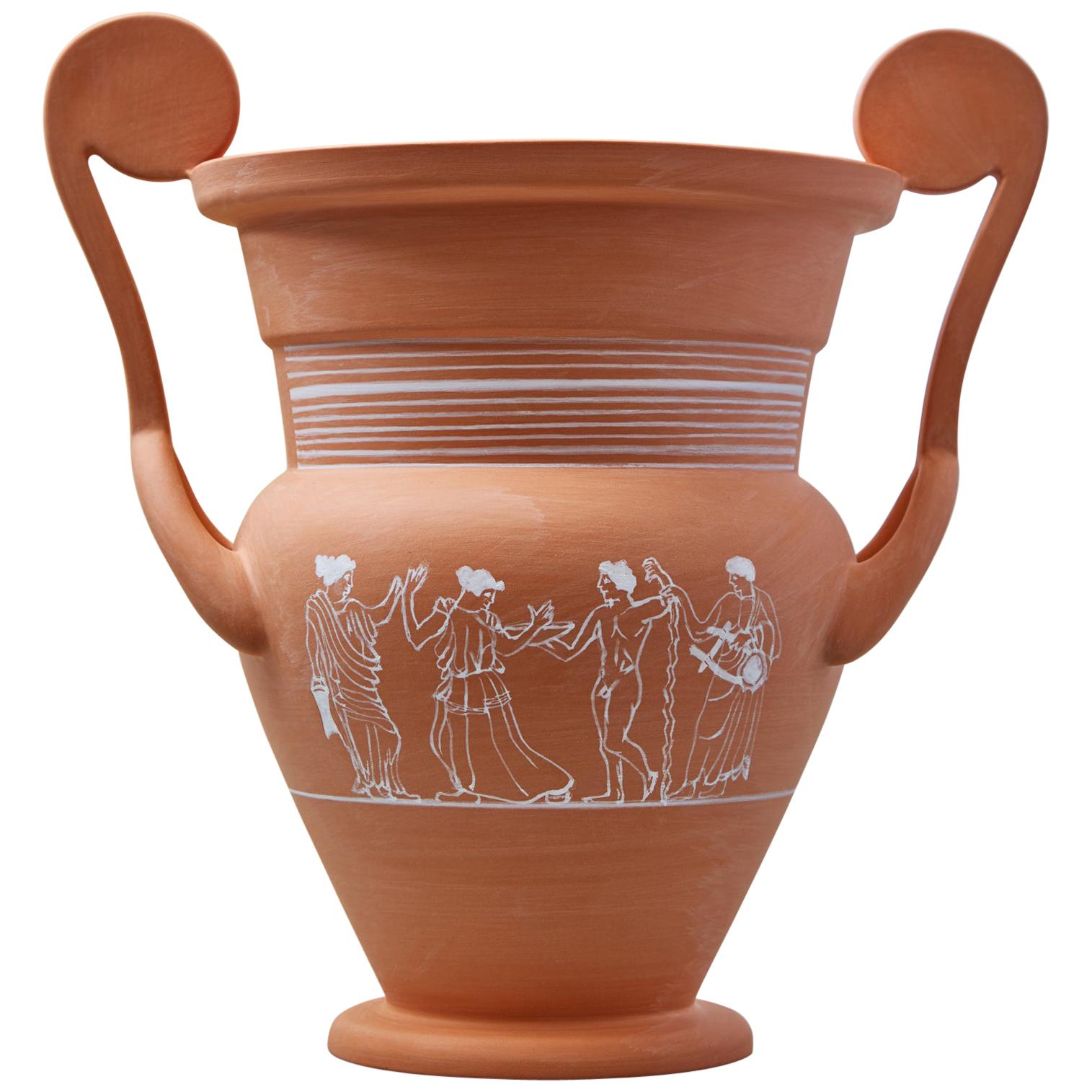 Cratera, Decorated Terracotta Vessel, Classic Greek ceramic Inspiration For Sale