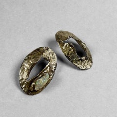 Cratere Oval Earrings with Raw Opal in Bronze by Lo Studiolo Genève