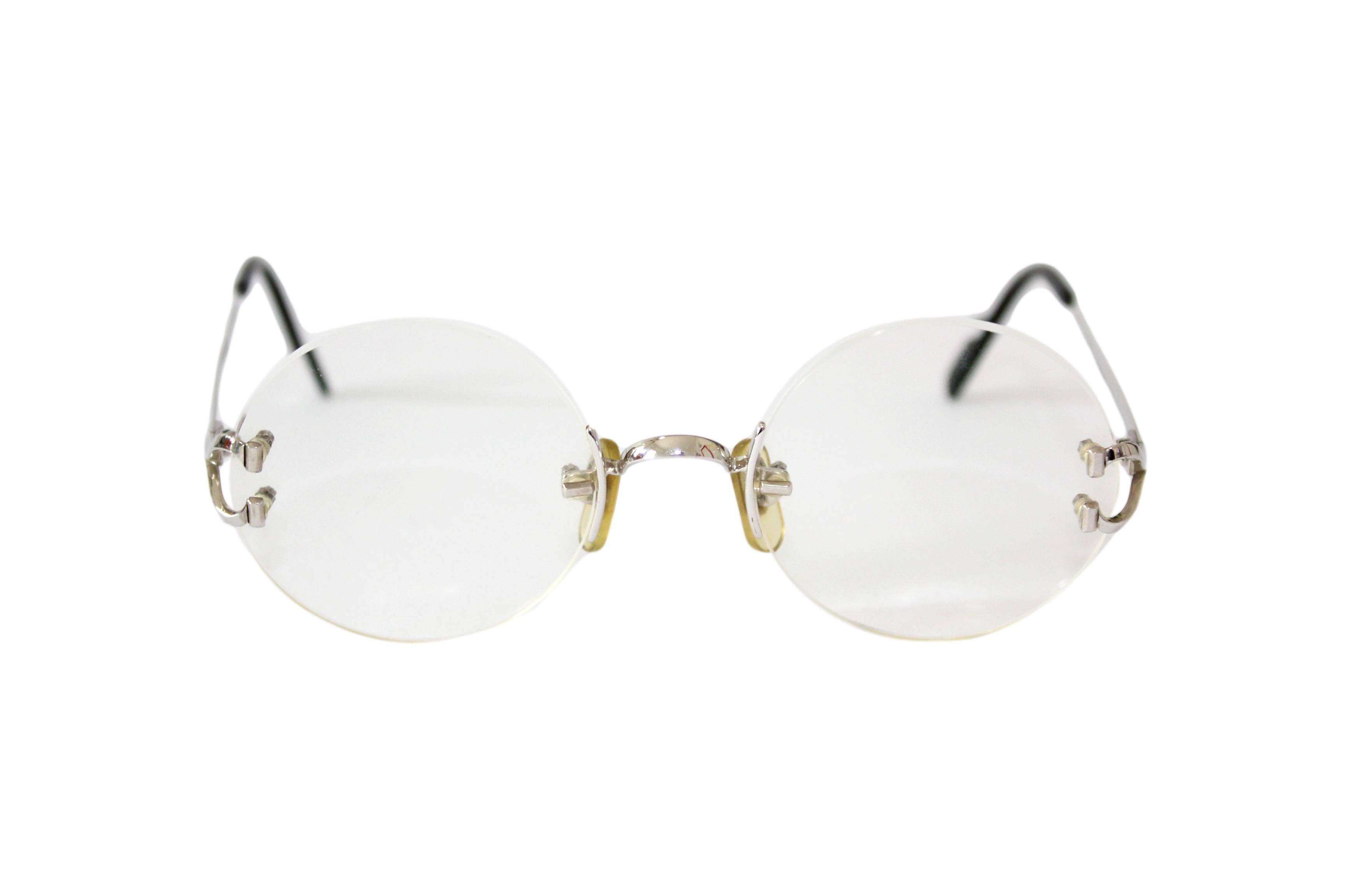 Cratier Silver Metal Round Lens Eyeglasses 1980s 2