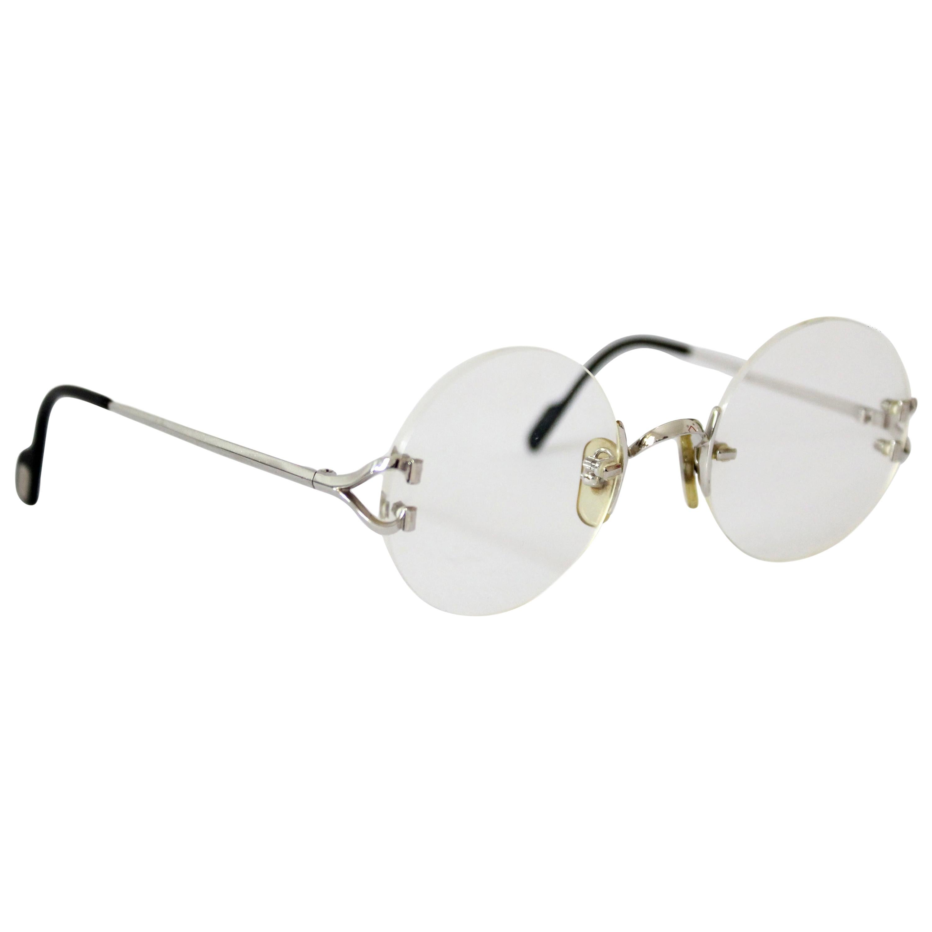 Cratier Silver Metal Round Lens Eyeglasses 1980s