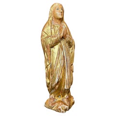 17th Century Spanish Colonial Santo Figure, Gilded Wood, Hand-Painted