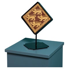 Antique Craven Dunnill & Co 6-inch Encaustic Lion Tile on Stand