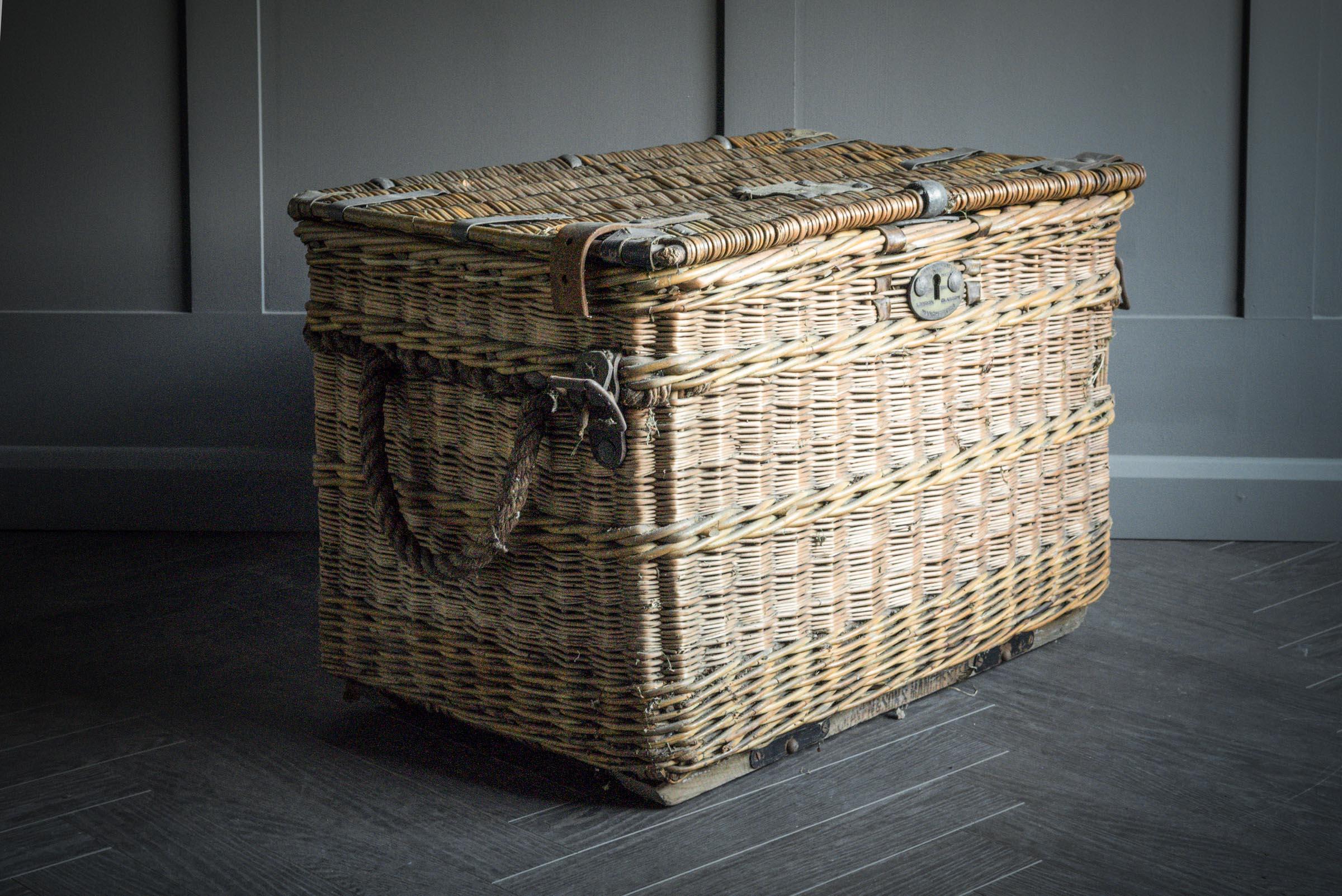20th Century Cravens Wicker Laundry Basket For Sale