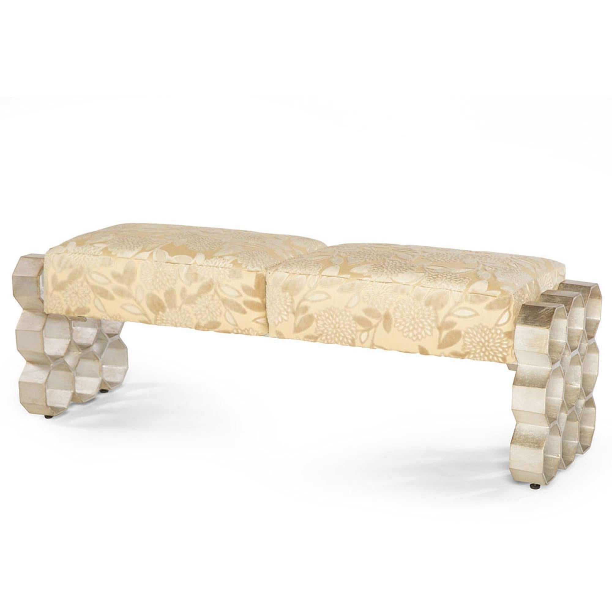 The Crawford bed bench is a unique, glamorous, and sophisticated accent piece. With two metal legs that feature an octagonal repeat design, and tightly upholstered seat, this bench is as beautiful as it is functional. On its own, each design element