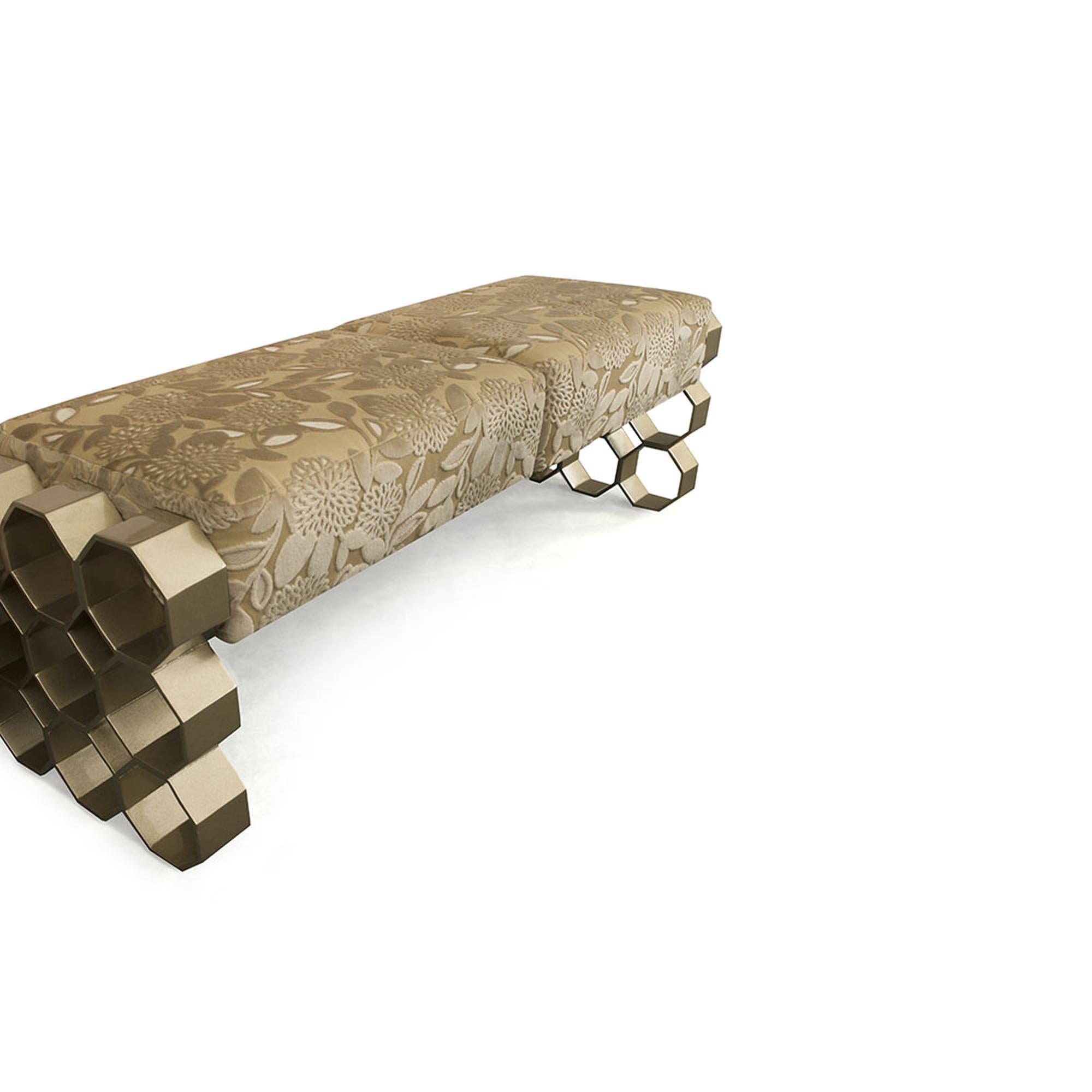 Mexican Crawford Bed Bench in Gilded Champagne Leaf by Innova Luxuxy Group For Sale